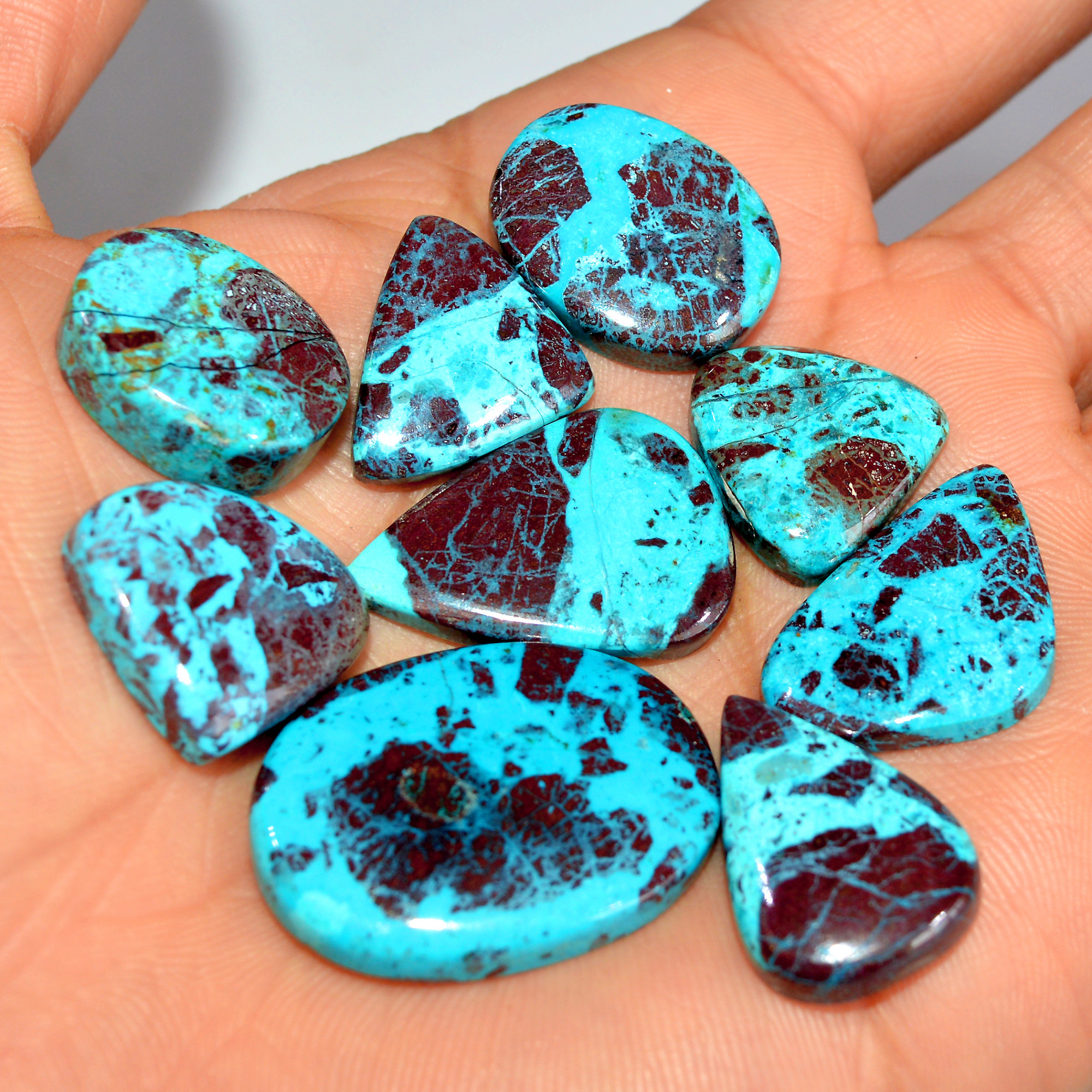 9 Pcs 139 Cts Natural Chrysocolla Cabochon Loose Gemstone Lot Healing Crystal For Jewelry Making 29x20 16x16mm 17780