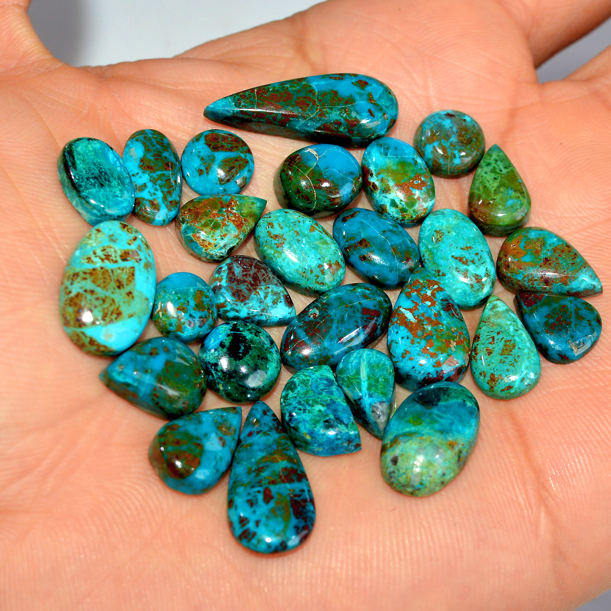 25 Pcs 102 Cts Natural Chrysocolla Cabochon Loose Gemstone Jewelry Making Semi-Precious Crystal Lot 23x8 6x6mm 17801