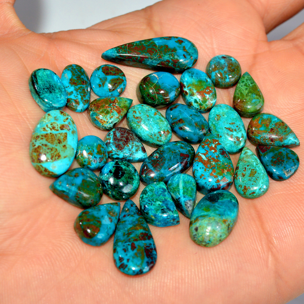 Image of 25 Pcs 102 Cts Natural Chrysocolla Cabochon Loose Gemstone Jewelry Making Semi-Precious Crystal Lot 23x8 6x6mm #17801