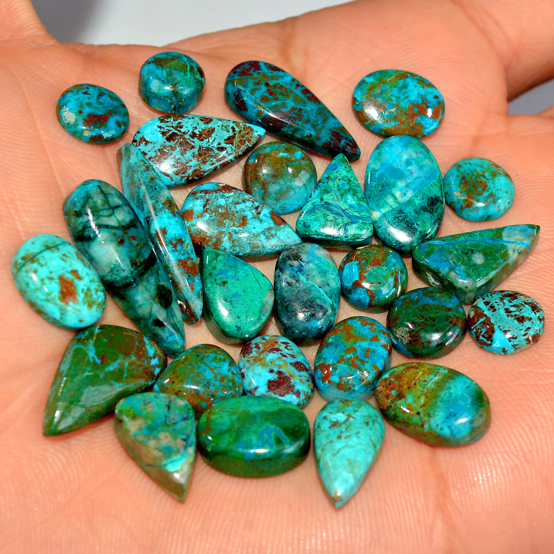 26 Pcs 124 Cts Natural Chrysocolla Cabochon Loose Gemstone Jewelry Making Semi-Precious Crystal Lot 24x5 8x8mm 17802