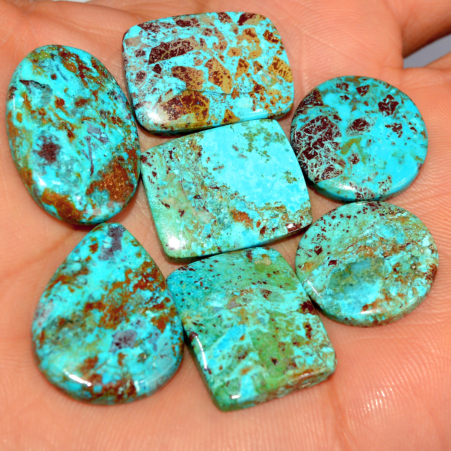 7 Pcs 101 Cts Natural Chrysocolla Cabochon Loose Gemstone Jewelry Making Semi-Precious Crystal Lot 25x16 18x18mm 17805