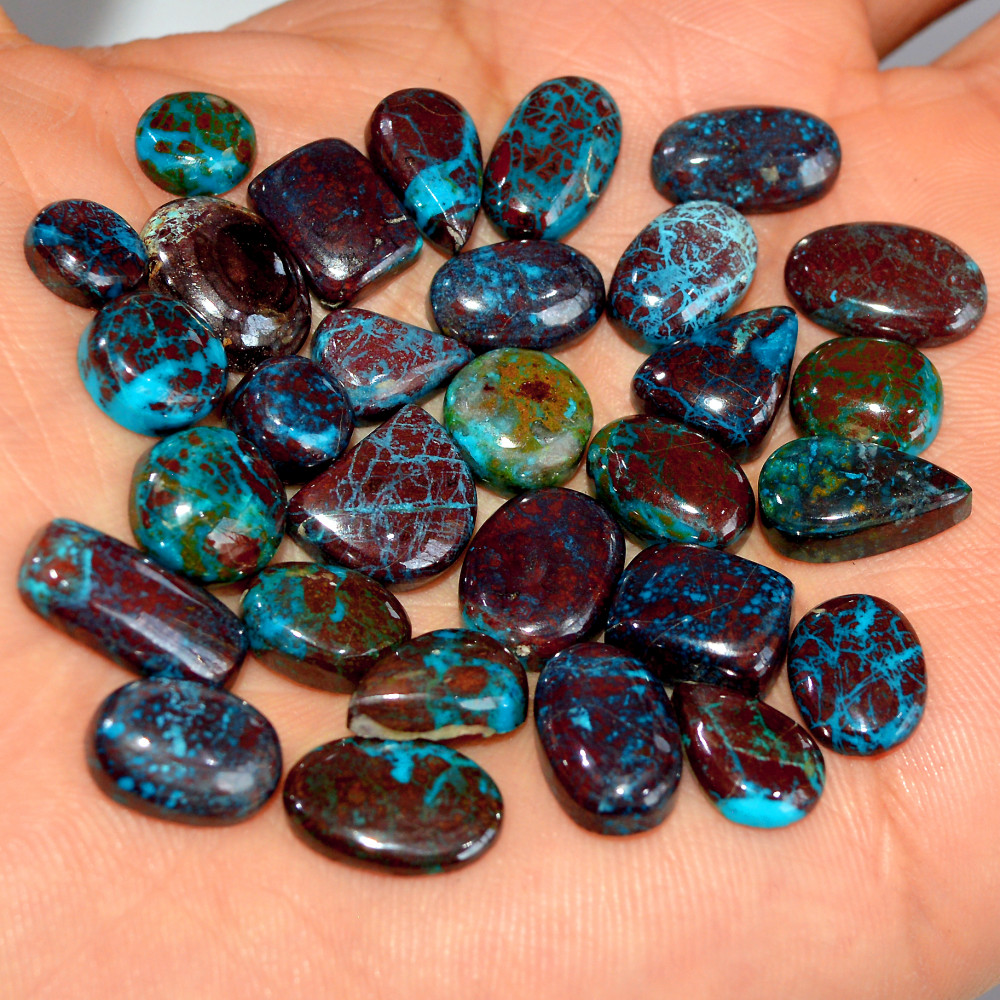 Image of 30 Pcs 106 Cts Natural Chrysocolla Cabochon Loose Gemstone Jewelry Making Semi-Precious Crystal Lot 15x5 6x6mm #17806