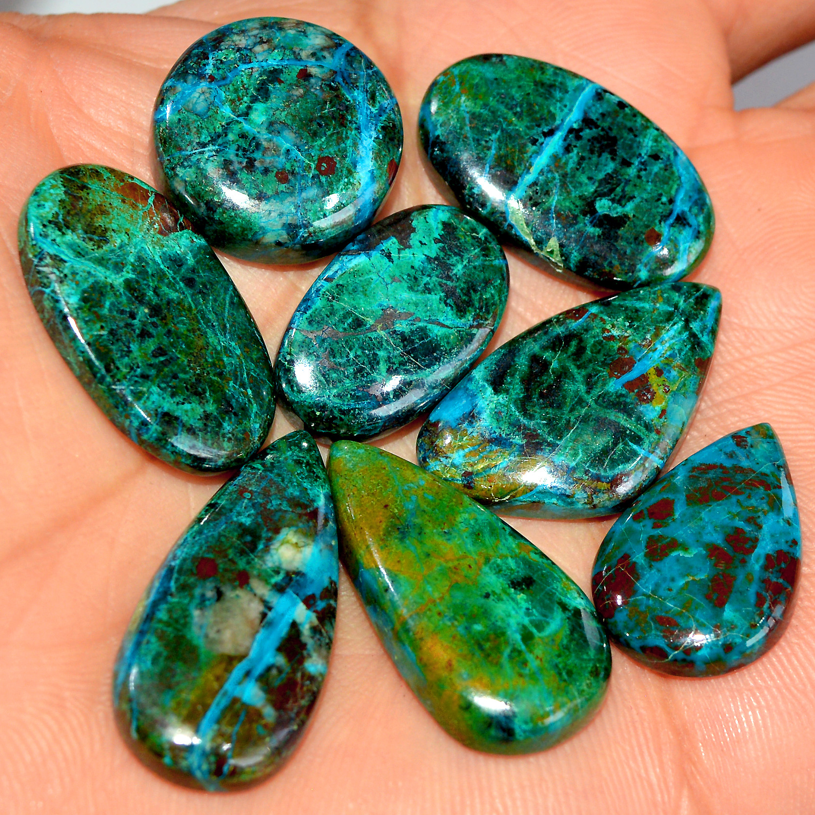 8 Pcs 164 Cts Natural Chrysocolla Cabochon Loose Gemstone Jewelry Making Semi-Precious Crystal Lot 30x14 20x14mm 17808