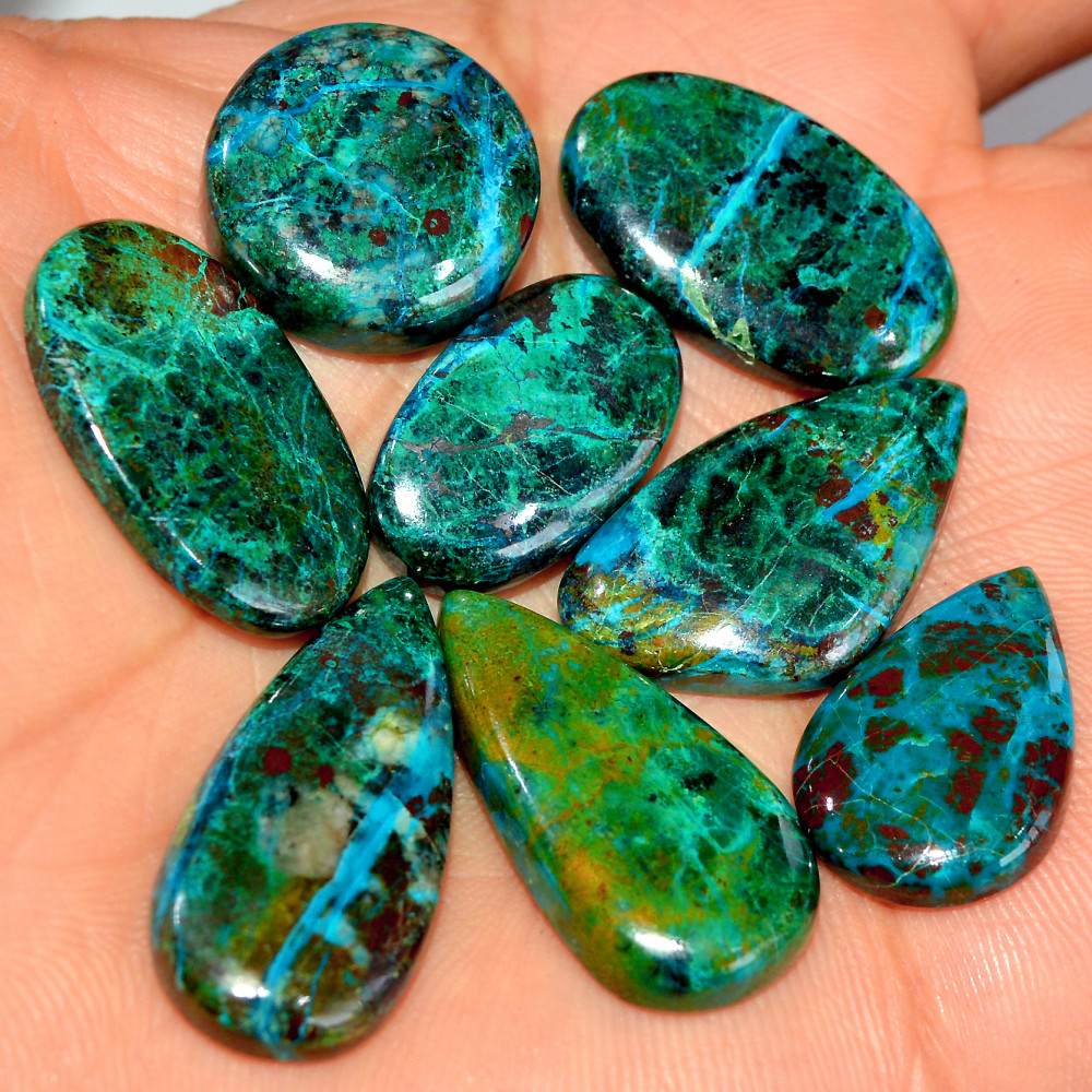 Image of 8 Pcs 164 Cts Natural Chrysocolla Cabochon Loose Gemstone Jewelry Making Semi-Precious Crystal Lot 30x14 20x14mm #17808