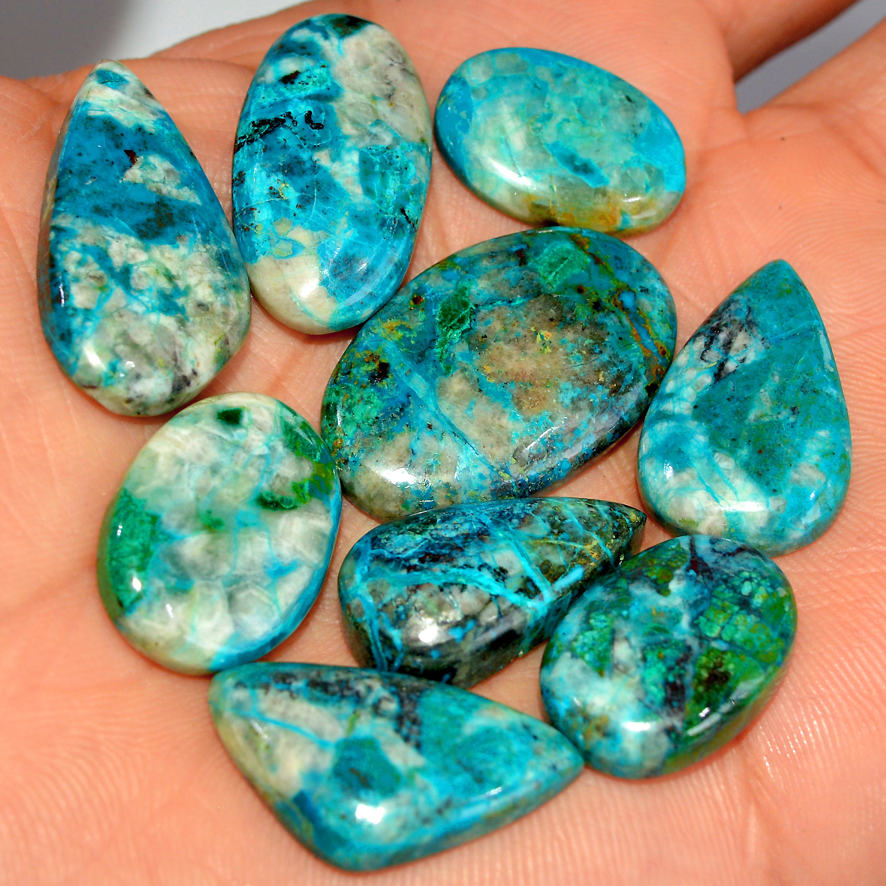9 Pcs 153 Cts Natural Chrysocolla Cabochon Loose Gemstone Jewelry Making Semi-Precious Crystal Lot 30x18 20x13mm 17809