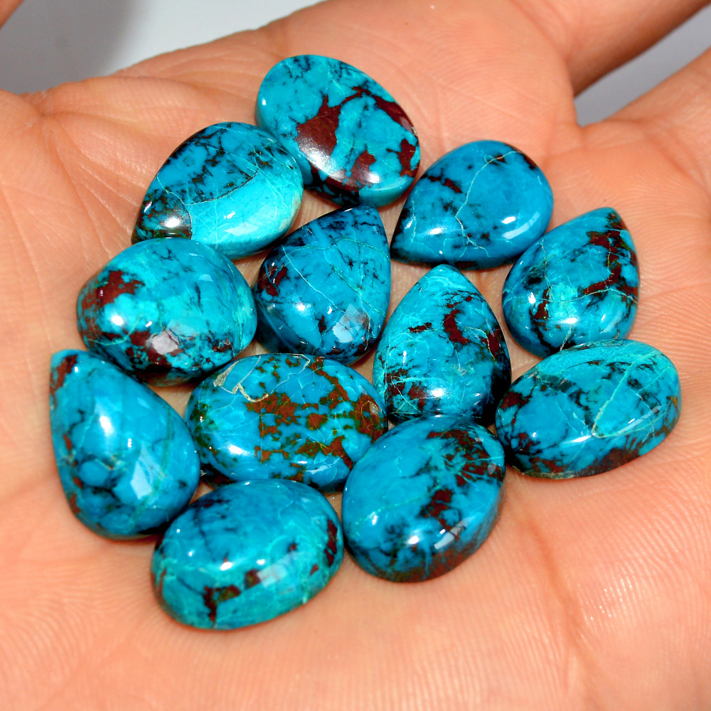 Image of 12 Pcs 155 Cts Natural Chrysocolla Cabochon Loose Gemstone Lot Healing Crystal For Jewelry Making 18x11 16x11mm #17781