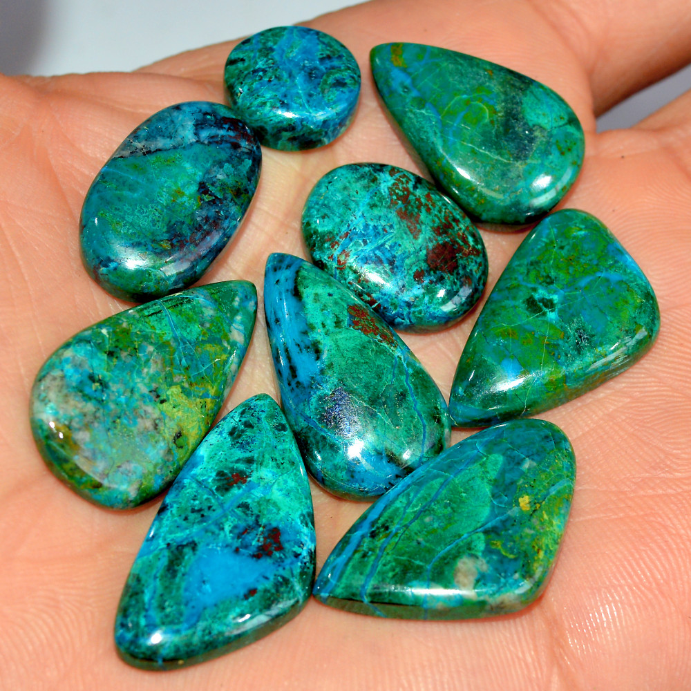 Image of 9 Pcs 167 Cts Natural Chrysocolla Cabochon Loose Gemstone Jewelry Making Semi-Precious Crystal Lot 30x15 13x13mm #17810