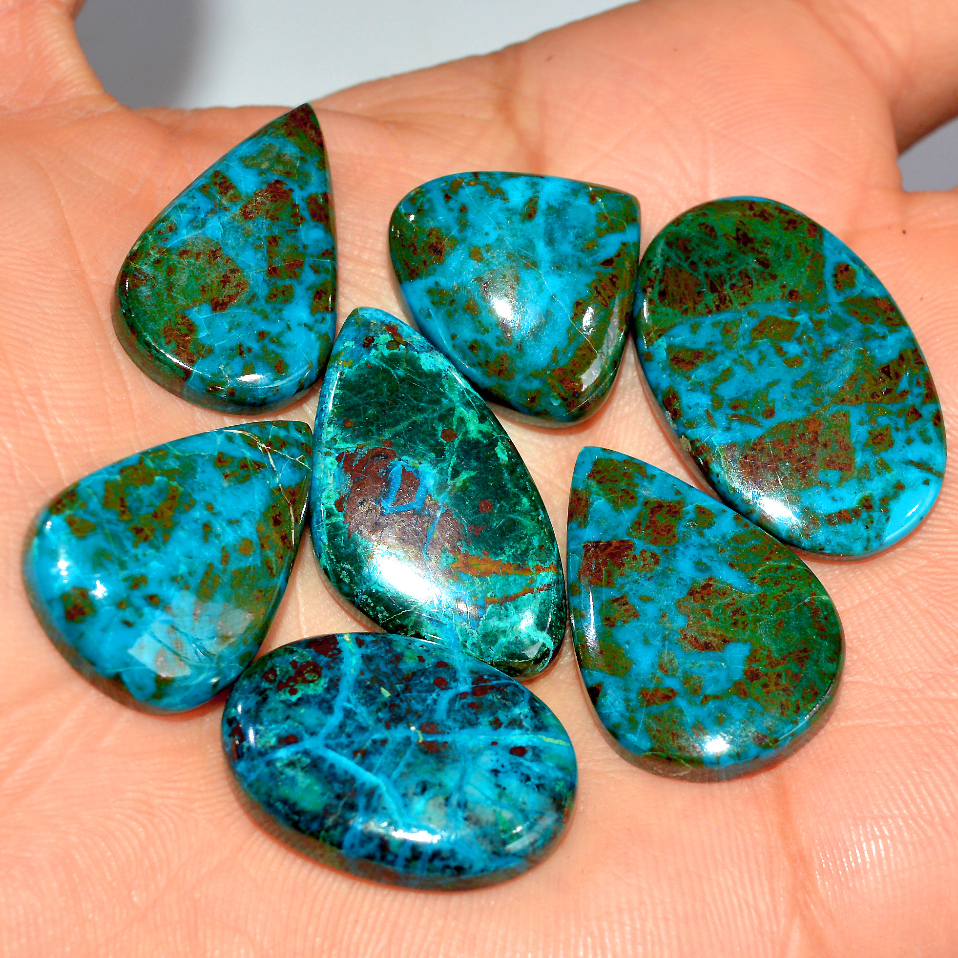 7 Pcs 149 Cts Natural Chrysocolla Cabochon Loose Gemstone Jewelry Making Semi-Precious Crystal Lot 30x20 20x19mm 17811