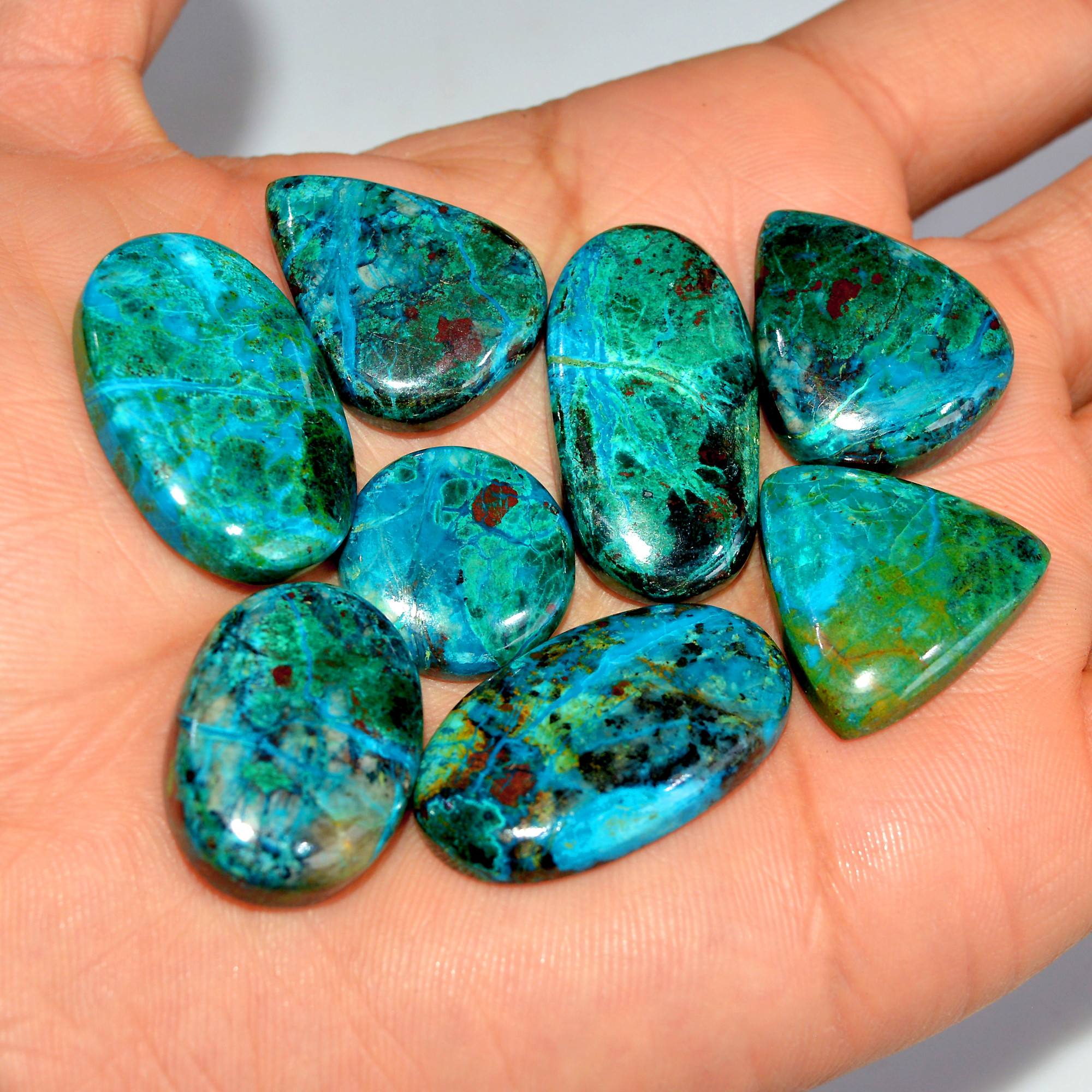 8 Pcs 238 Cts Natural Chrysocolla Cabochon Loose Gemstone Jewelry Making Semi-Precious Crystal Lot 30x15 16x16mm 17812