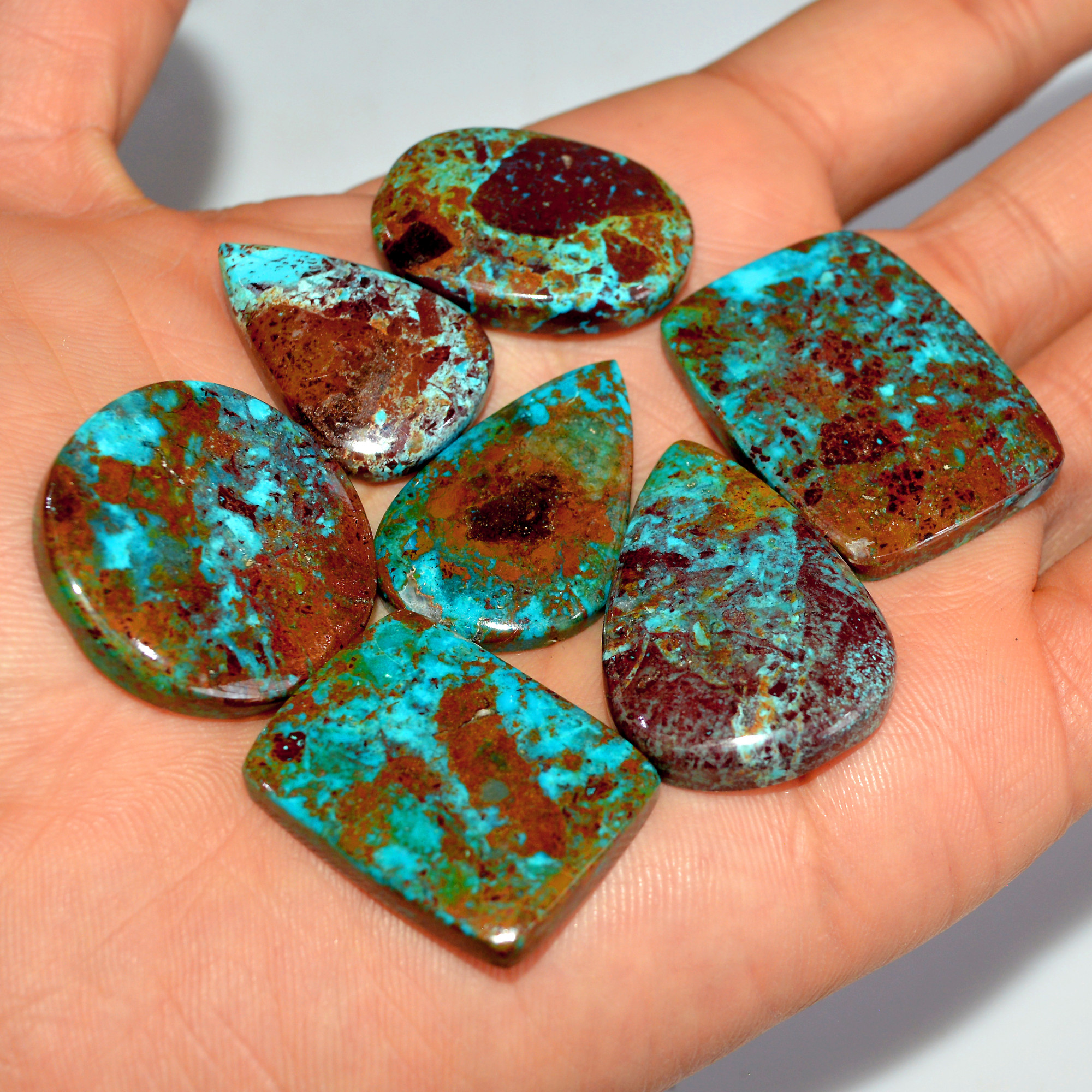 7 Pcs 196 Cts Natural Chrysocolla Cabochon Loose Gemstone Jewelry Making Semi-Precious Crystal Lot 32x24 25x15mm 17813