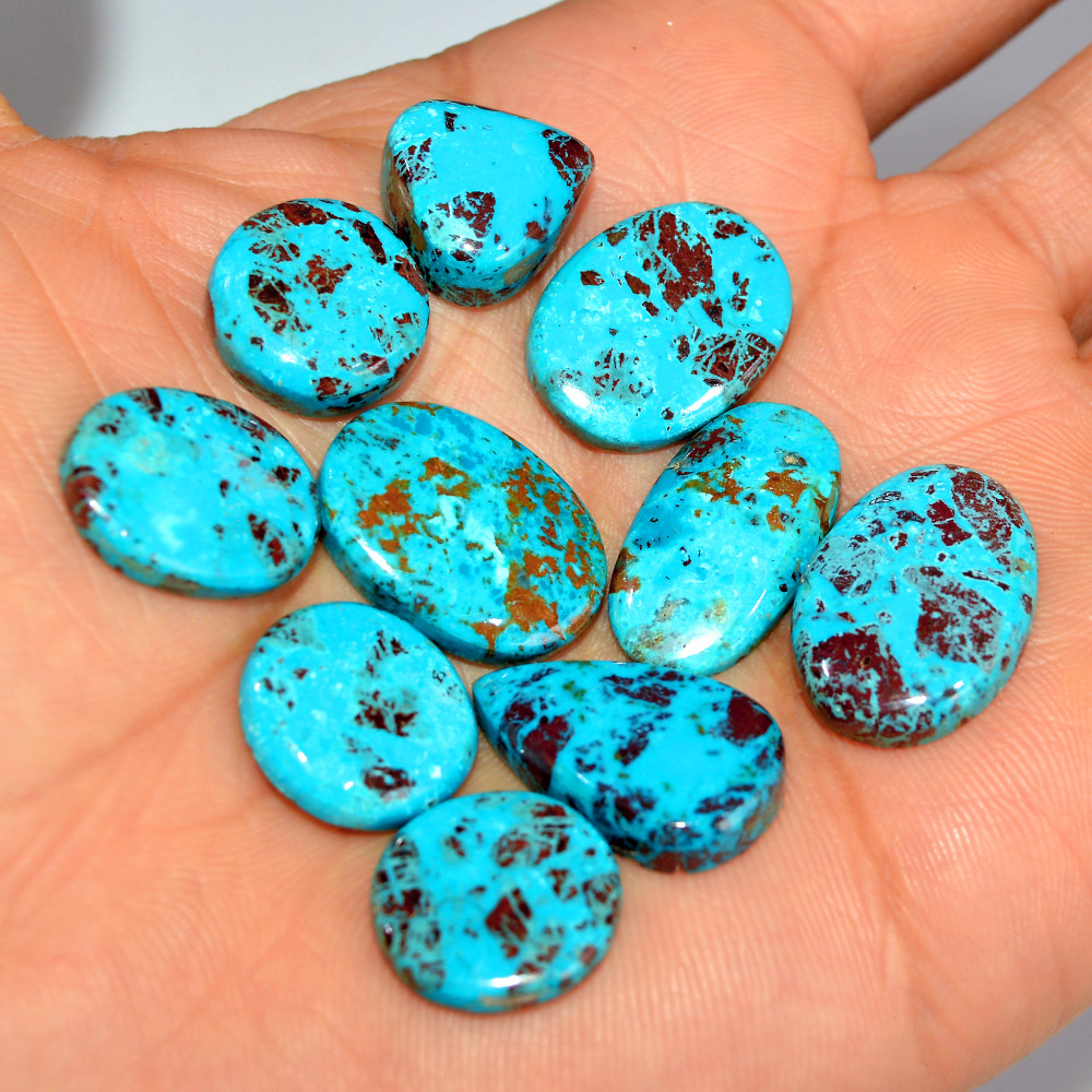 Image of 10 Pcs 95 Cts Natural Chrysocolla Cabochon Loose Gemstone Lot Healing Crystal For Jewelry Making 21x15 14x14mm #17782