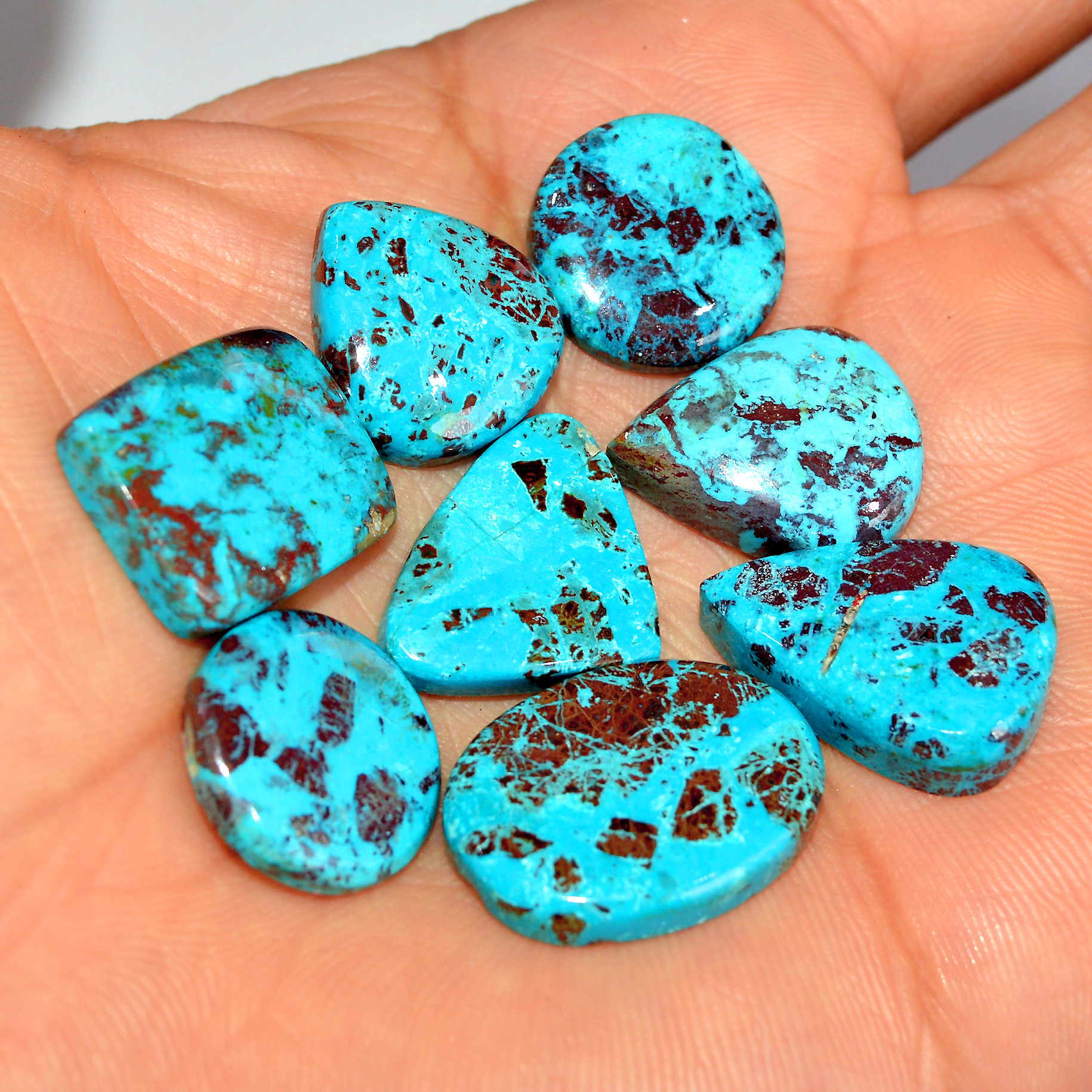 8 Pcs 92 Cts Natural Chrysocolla Cabochon Loose Gemstone Lot Healing Crystal For Jewelry Making 21x15 15x15mm 17783