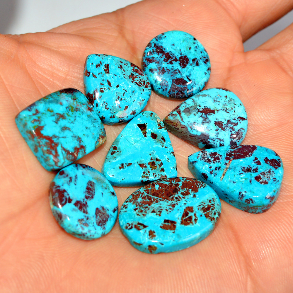 Image of 8 Pcs 92 Cts Natural Chrysocolla Cabochon Loose Gemstone Lot Healing Crystal For Jewelry Making 21x15 15x15mm #17783
