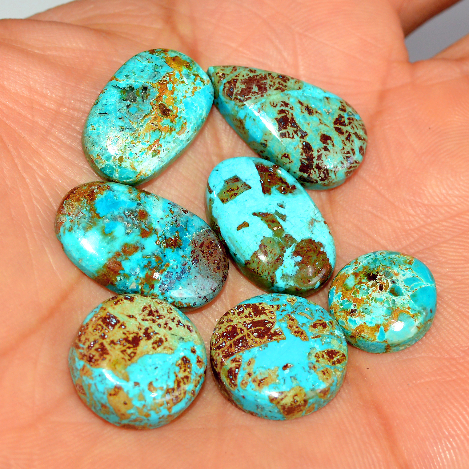 7 Pcs 55 Cts Natural Chrysocolla Cabochon Loose Gemstone Lot Healing Crystal For Jewelry Making 20x10 10x10mm 17784