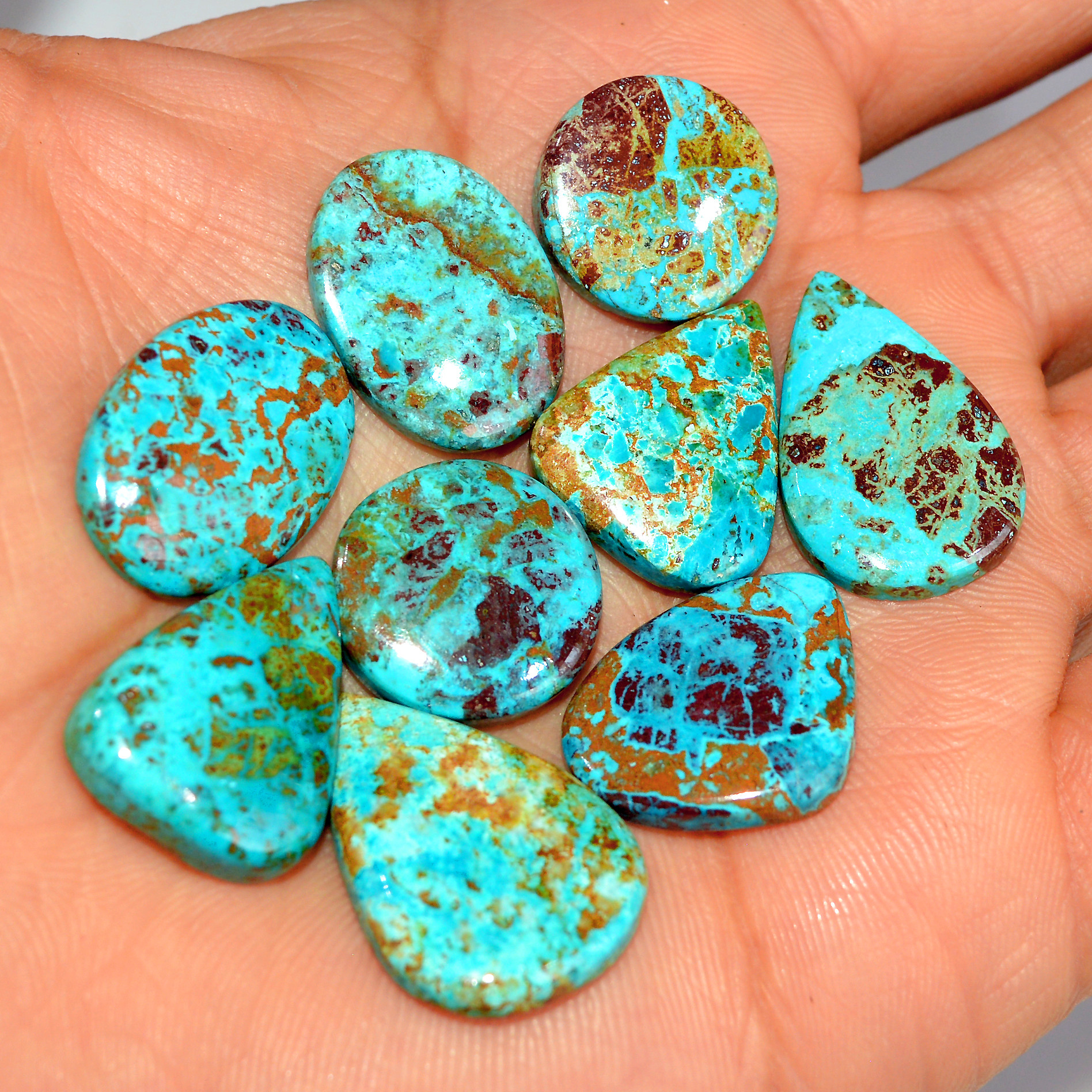 9 Pcs 89 Cts Natural Chrysocolla Cabochon Loose Gemstone Lot Healing Crystal For Jewelry Making 25x15 15x15mm 17785