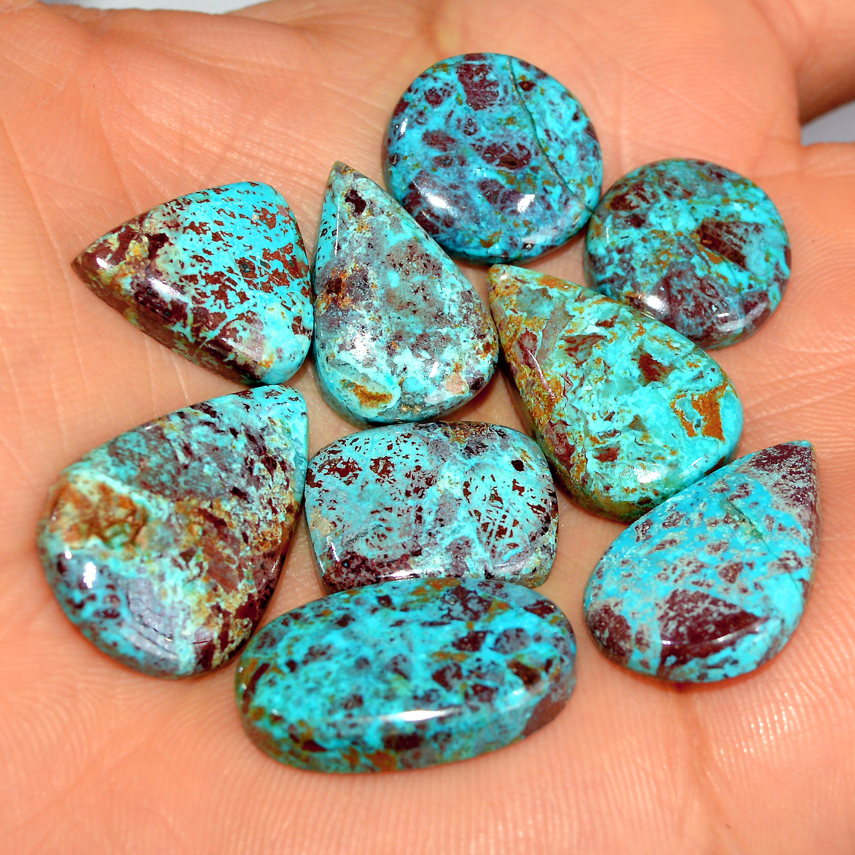 9 Pcs 96 Cts Natural Chrysocolla Cabochon Loose Gemstone Lot Healing Crystal For Jewelry Making 25x15 14x14mm 17786