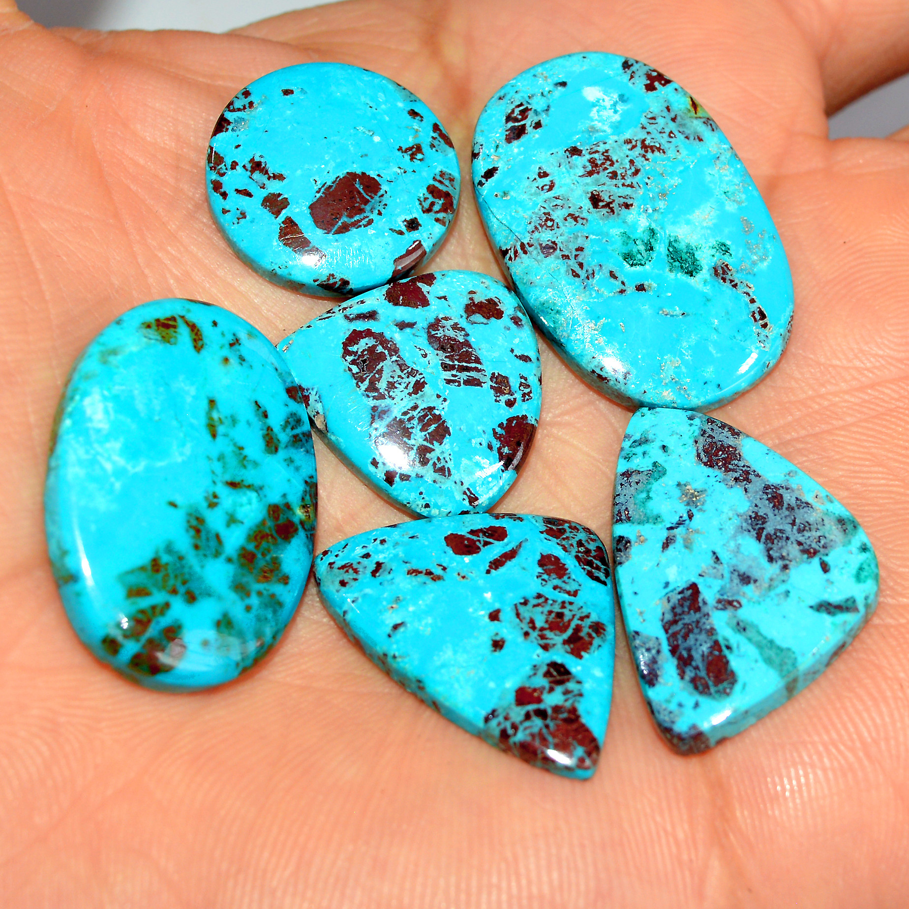6 Pcs 81 Cts Natural Chrysocolla Cabochon Loose Gemstone Lot Healing Crystal For Jewelry Making 30x20 18x18mm 17787