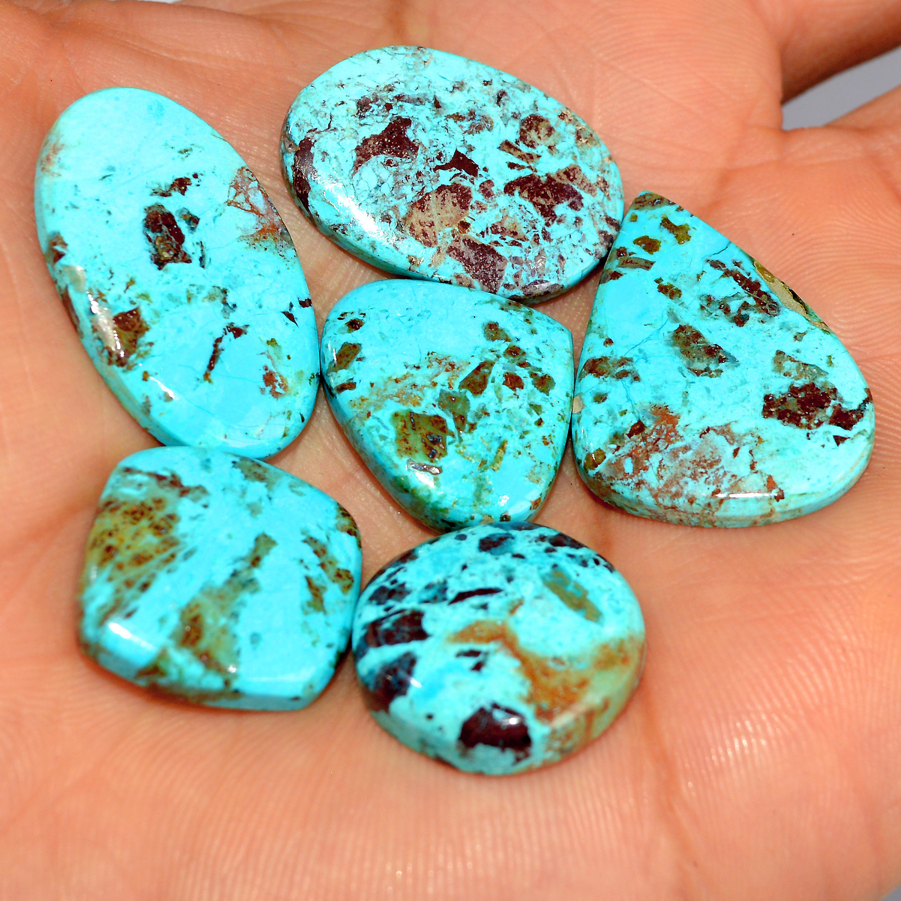 6 Pcs 80 Cts Natural Chrysocolla Cabochon Loose Gemstone Lot Healing Crystal For Jewelry Making 29x20 19x18mm 17788