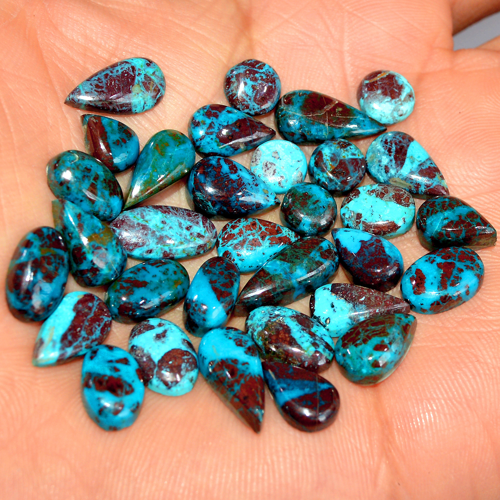 31 Pcs 69 Cts Natural Chrysocolla Cabochon Loose Gemstone Lot Healing Crystal For Jewelry Making 15x5 5x5mm 17789