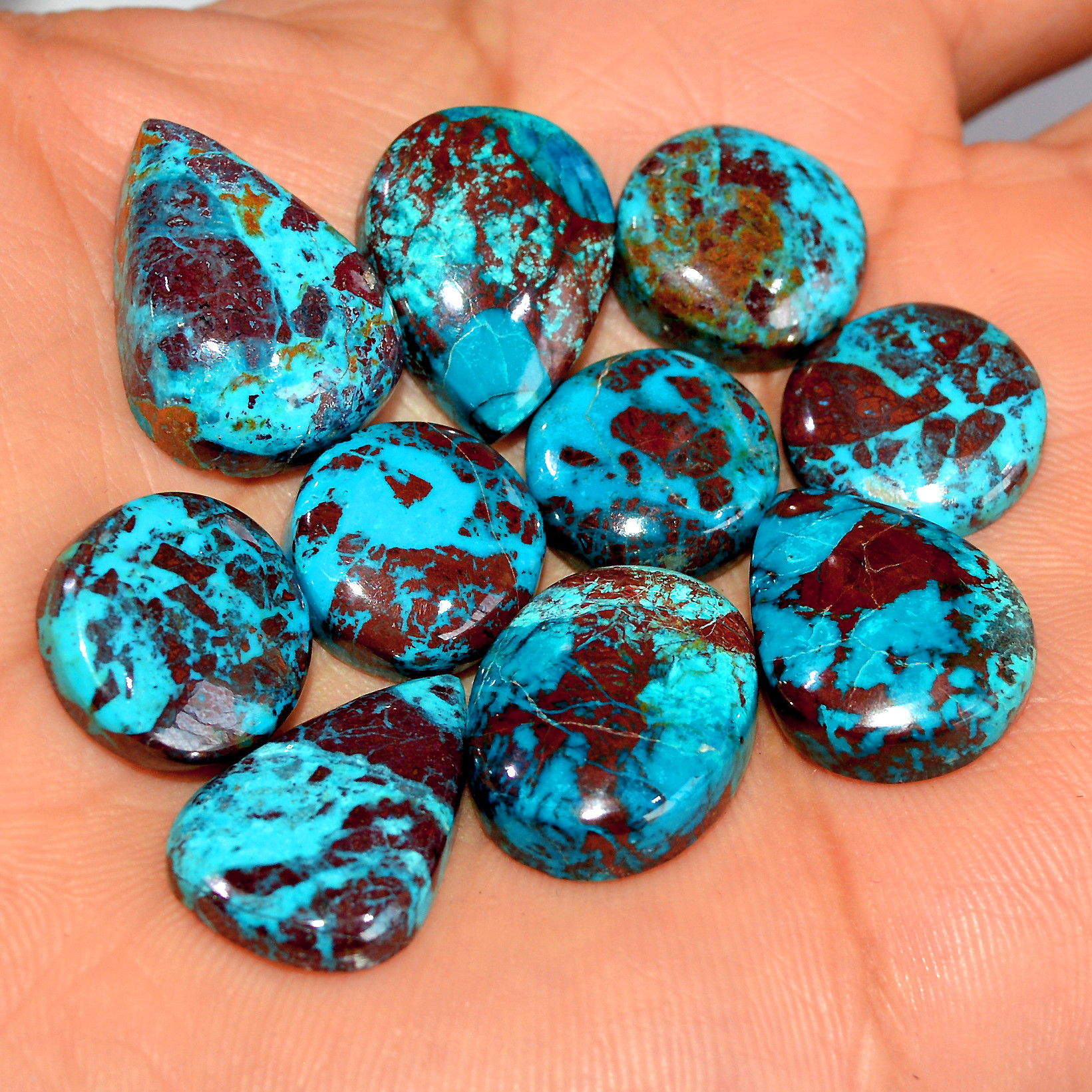 10 Pcs 118 Cts Natural Chrysocolla Cabochon Loose Gemstone Lot Healing Crystal For Jewelry Making 20x14 13x13mm 17790