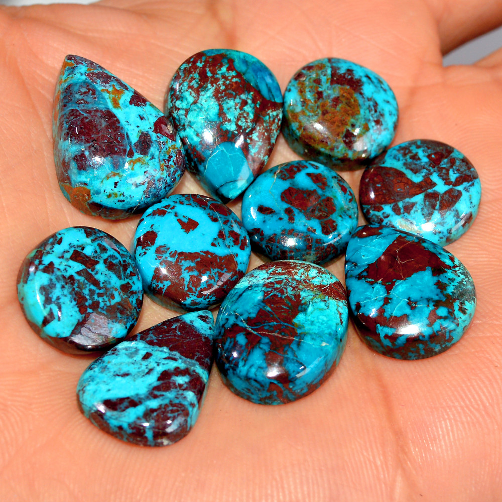 Image of 10 Pcs 118 Cts Natural Chrysocolla Cabochon Loose Gemstone Lot Healing Crystal For Jewelry Making 20x14 13x13mm #17790