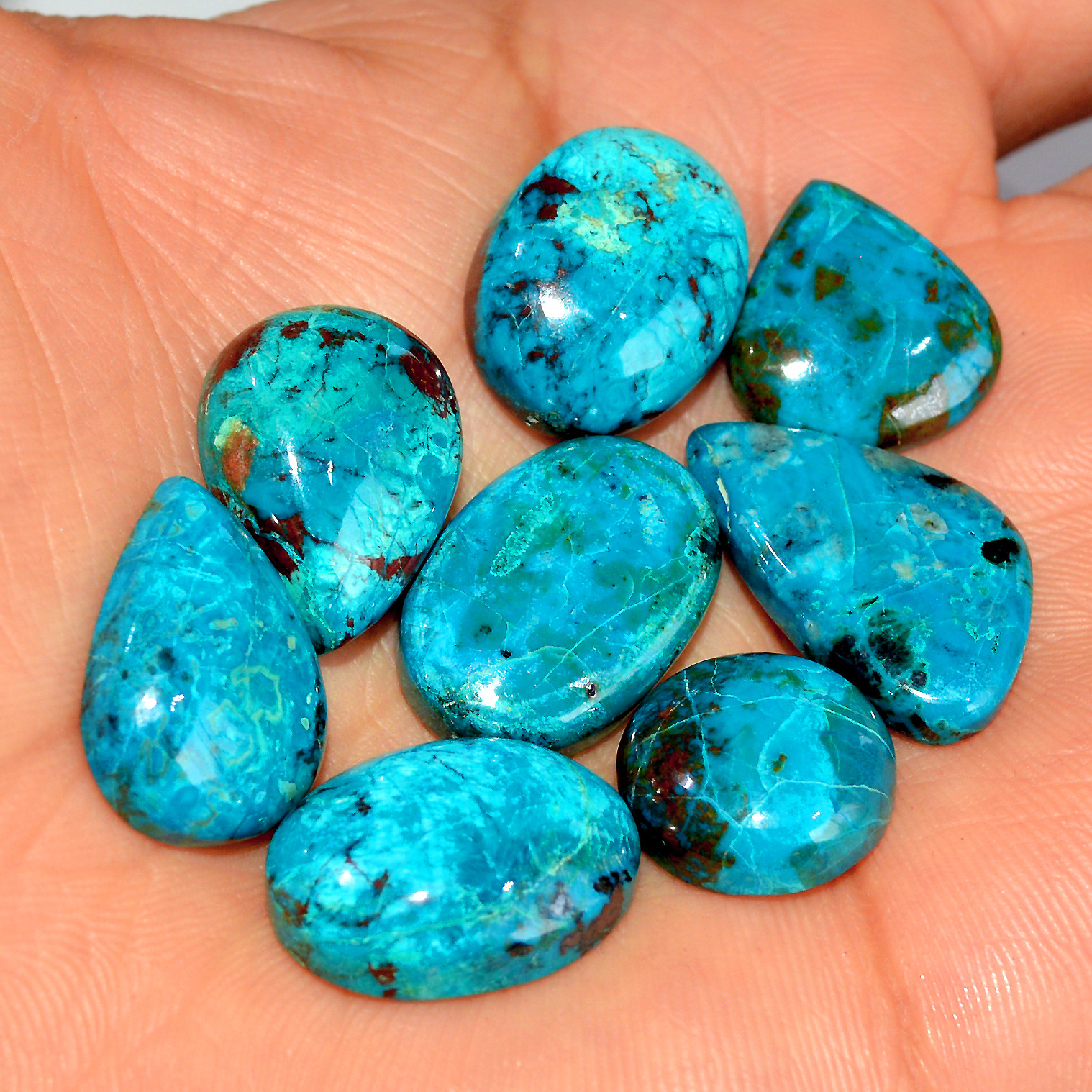 8 Pcs 121 Cts Natural Chrysocolla Cabochon Loose Gemstone Lot Healing Crystal For Jewelry Making 24x14 14x14mm 17791