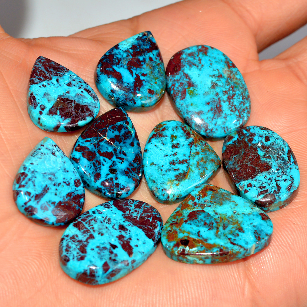 Image of 9 Pcs 130 Cts Natural Chrysocolla Cabochon Loose Gemstone Lot Healing Crystal For Jewelry Making 25x15 20x15mm #17792