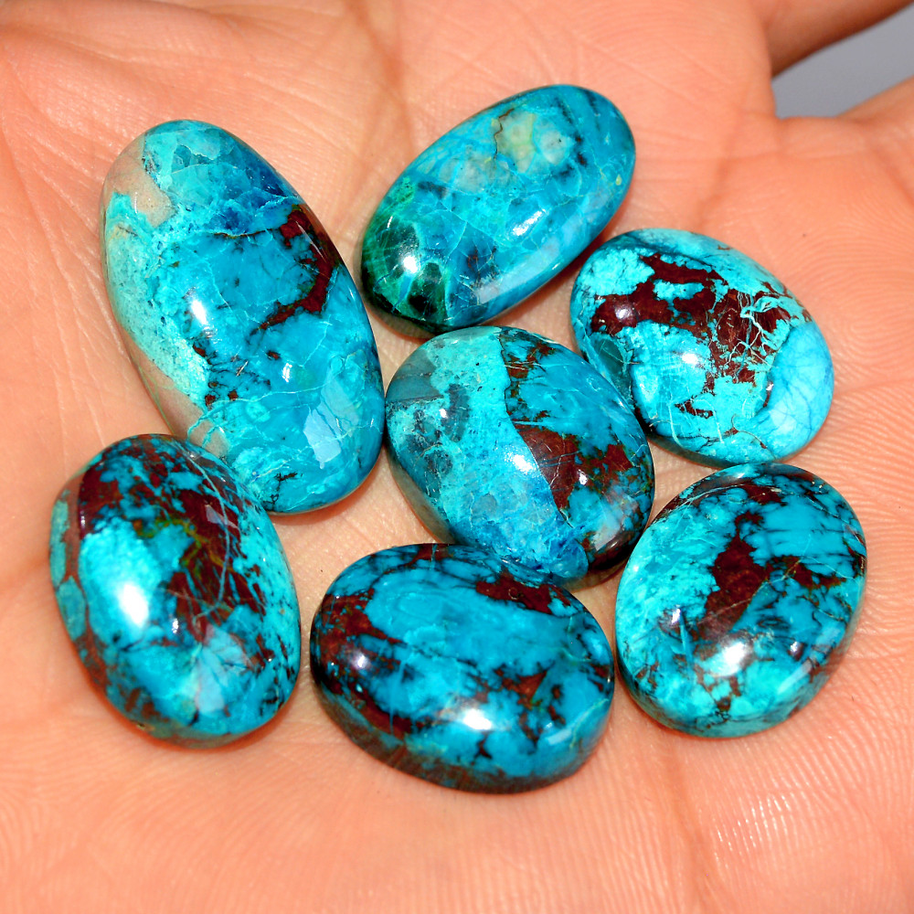Image of 7 Pcs 143 Cts Natural Chrysocolla Cabochon Loose Gemstone Lot Healing Crystal For Jewelry Making 26x15 19x14mm #17793