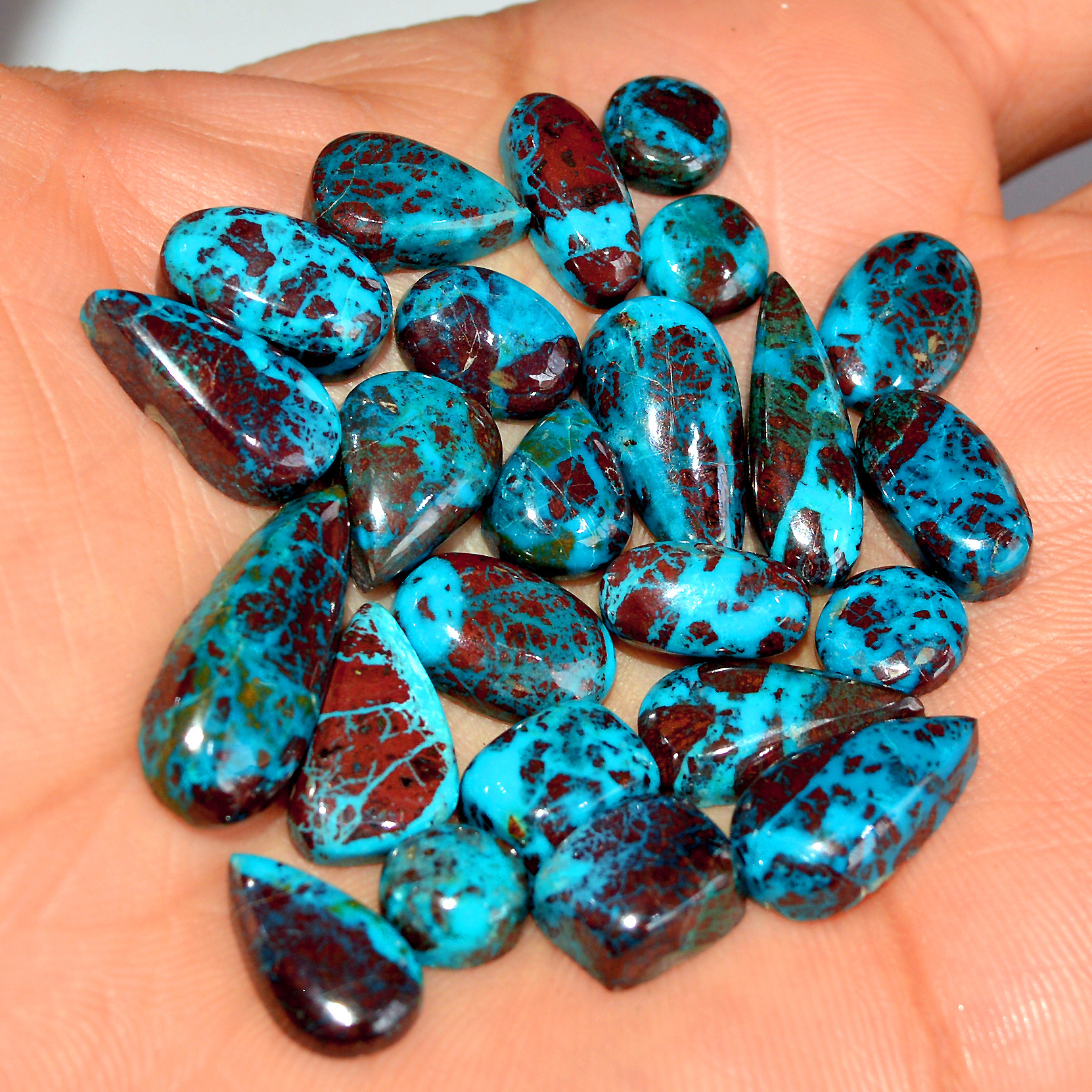 24 Pcs 88 Cts Natural Chrysocolla Cabochon Loose Gemstone Jewelry Making Semi-Precious Crystal Lot 20x8 6x6mm 17794