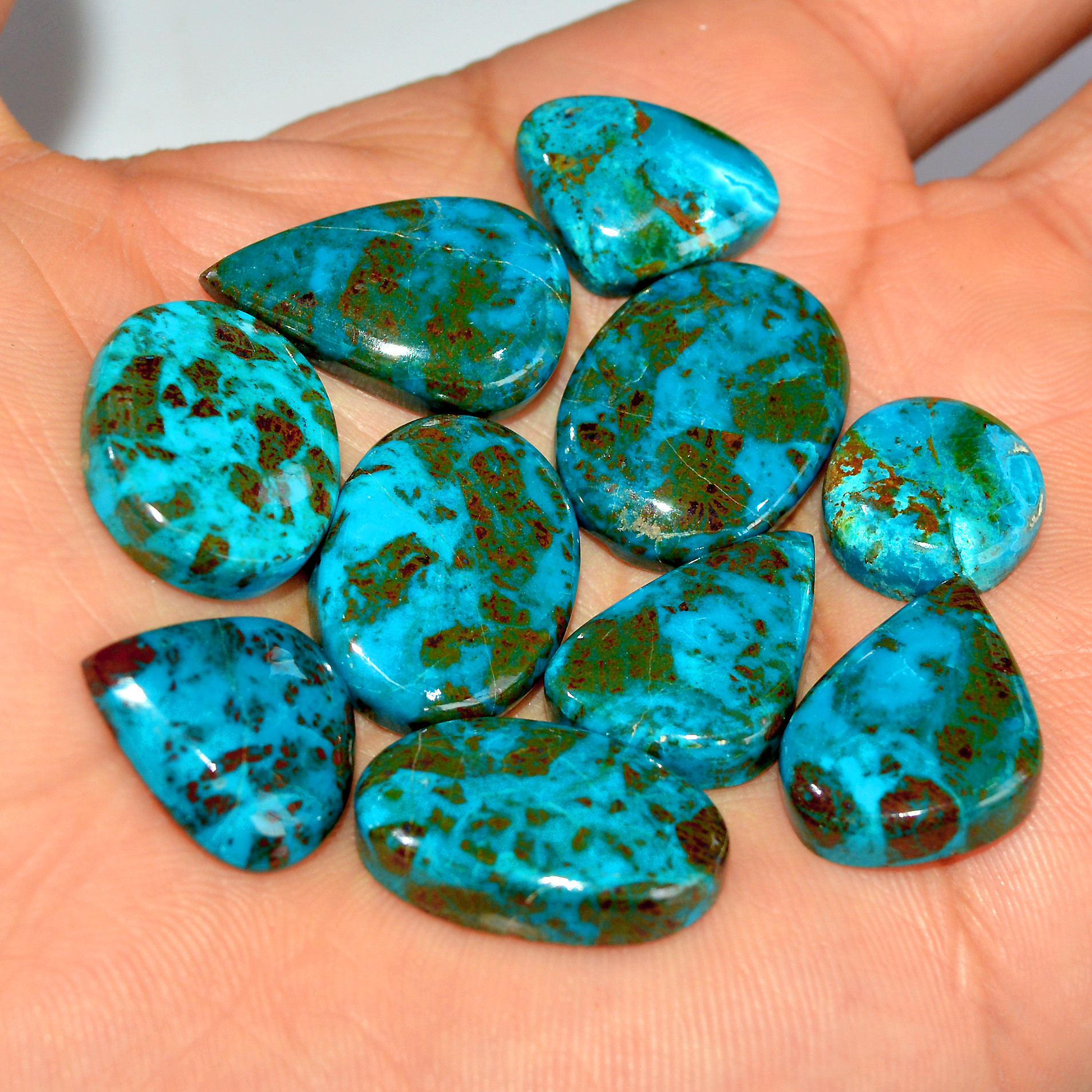 10 Pcs 131 Cts Natural Chrysocolla Cabochon Loose Gemstone Jewelry Making Semi-Precious Crystal Lot 22x16 14x14mm 17795