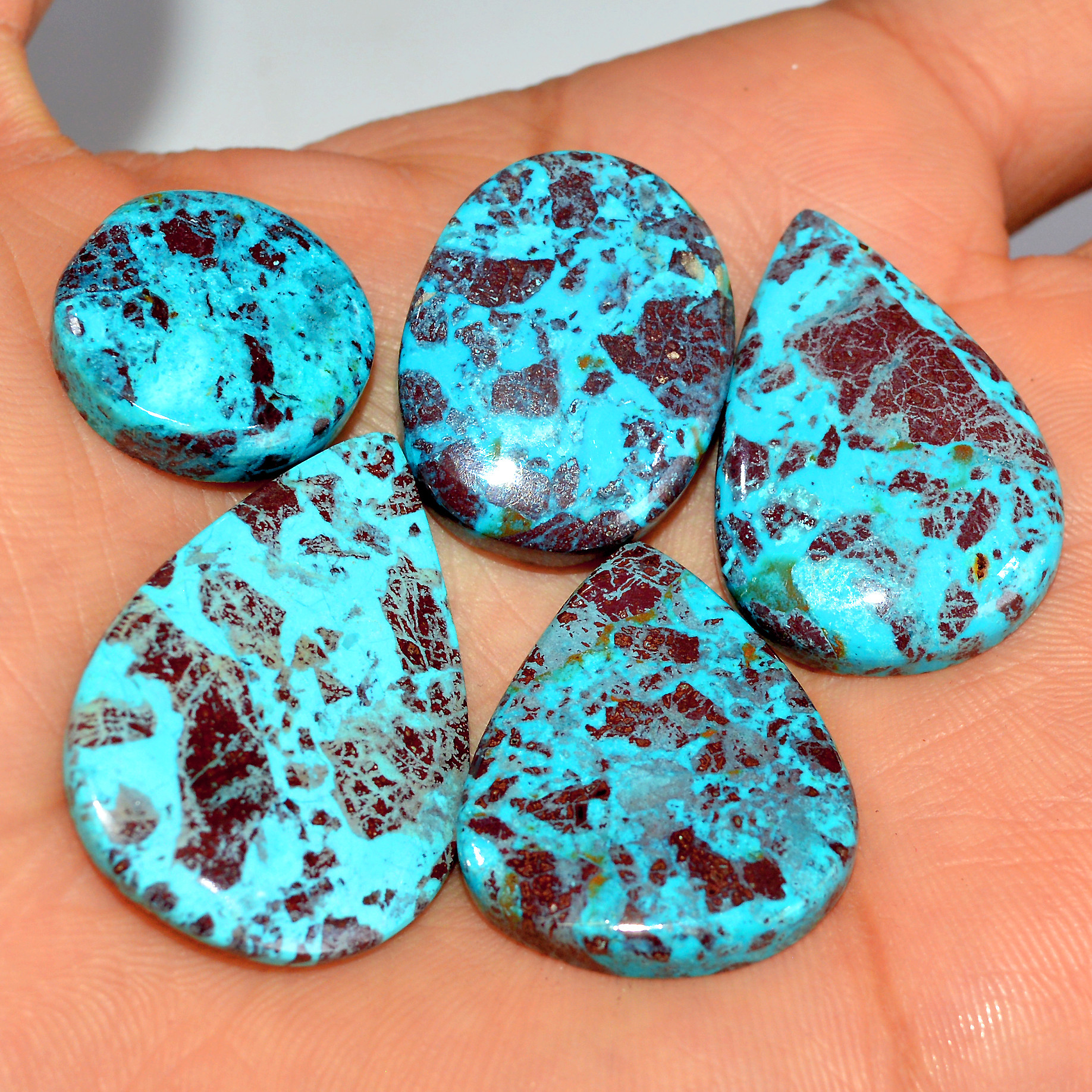 5 Pcs 112 Cts Natural Chrysocolla Cabochon Loose Gemstone Jewelry Making Semi-Precious Crystal Lot 35x22 18x18mm 17796