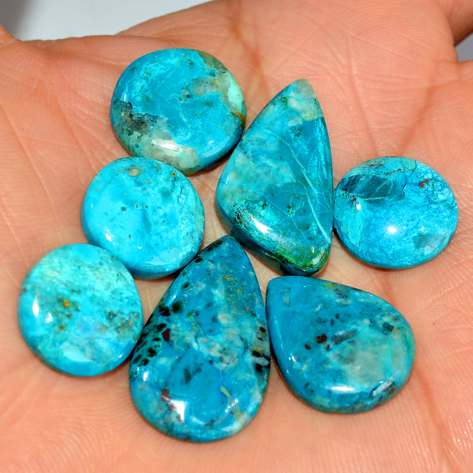 7 Pcs 102 Cts Natural Chrysocolla Cabochon Loose Gemstone Jewelry Making Semi-Precious Crystal Lot 29x15 15x15mm 17797