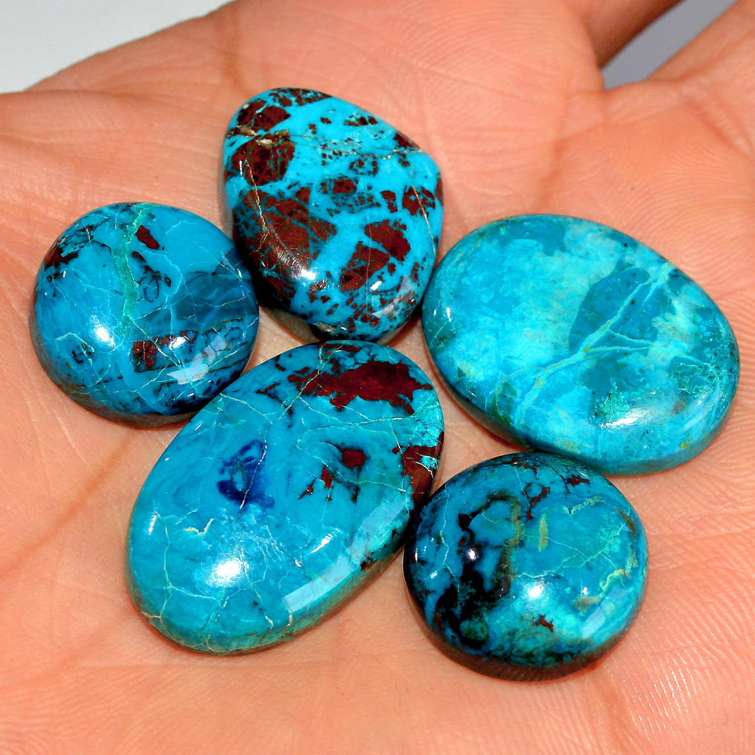5 Pcs 146 Cts Natural Chrysocolla Cabochon Loose Gemstone Jewelry Making Semi-Precious Crystal Lot 29x17 16x16mm 17798