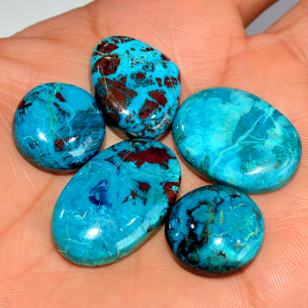 Image of 5 Pcs 146 Cts Natural Chrysocolla Cabochon Loose Gemstone Jewelry Making Semi-Precious Crystal Lot 29x17 16x16mm #17798