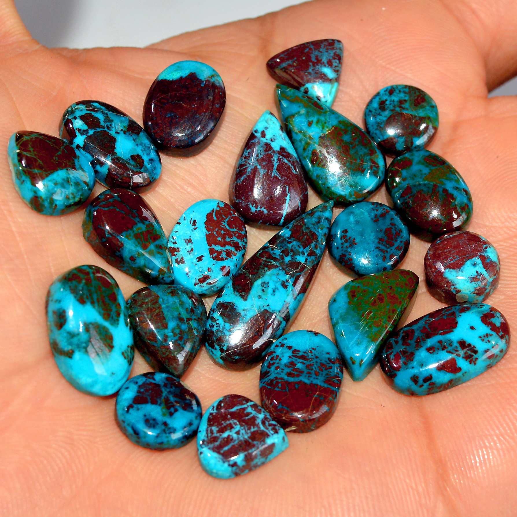 20 Pcs 97 Cts Natural Chrysocolla Cabochon Loose Gemstone Jewelry Making Semi-Precious Crystal Lot 25x9 9x9mm 17800
