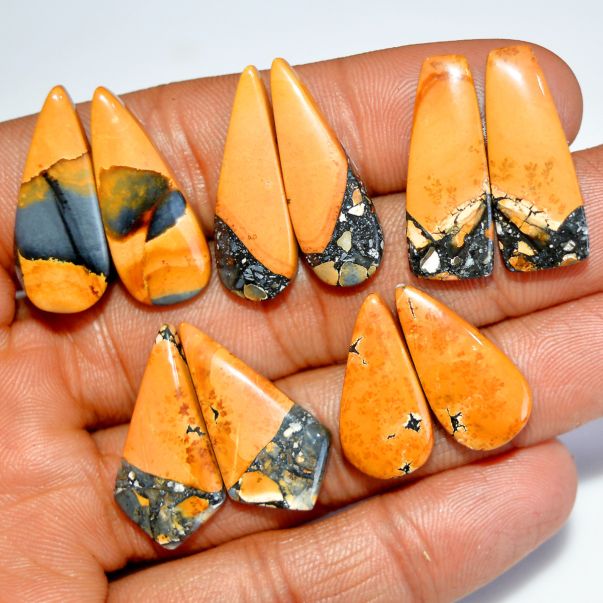 5 Pairs 116 Cts Natural Maligano Jasper Matching Earrings Pairs for Jewelry Making 25x9 20x10mm 17814