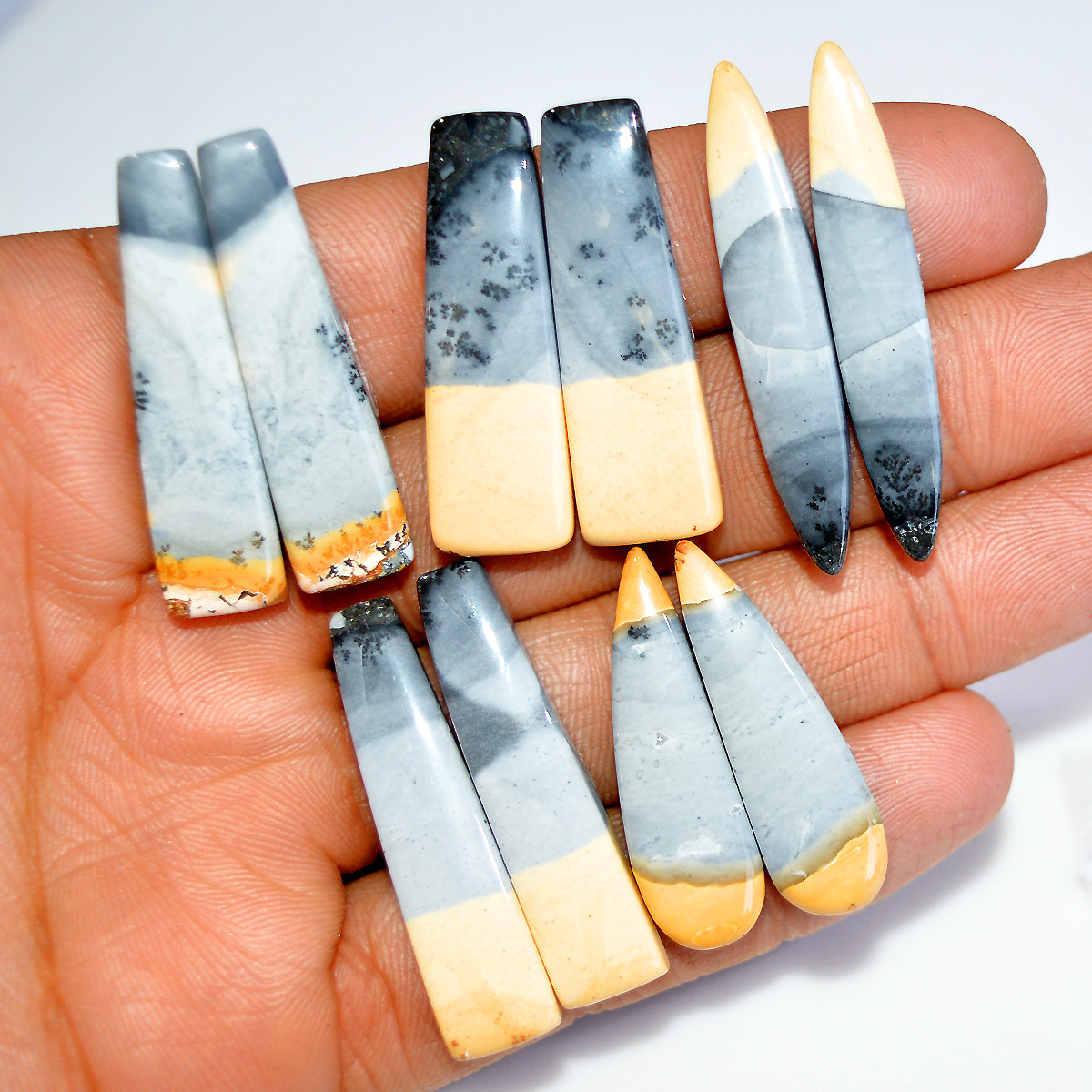 5 Pairs 185 Cts Natural Maligano Jasper Matching Earrings Pairs for Jewelry Making 40x6 32x9mm 17815