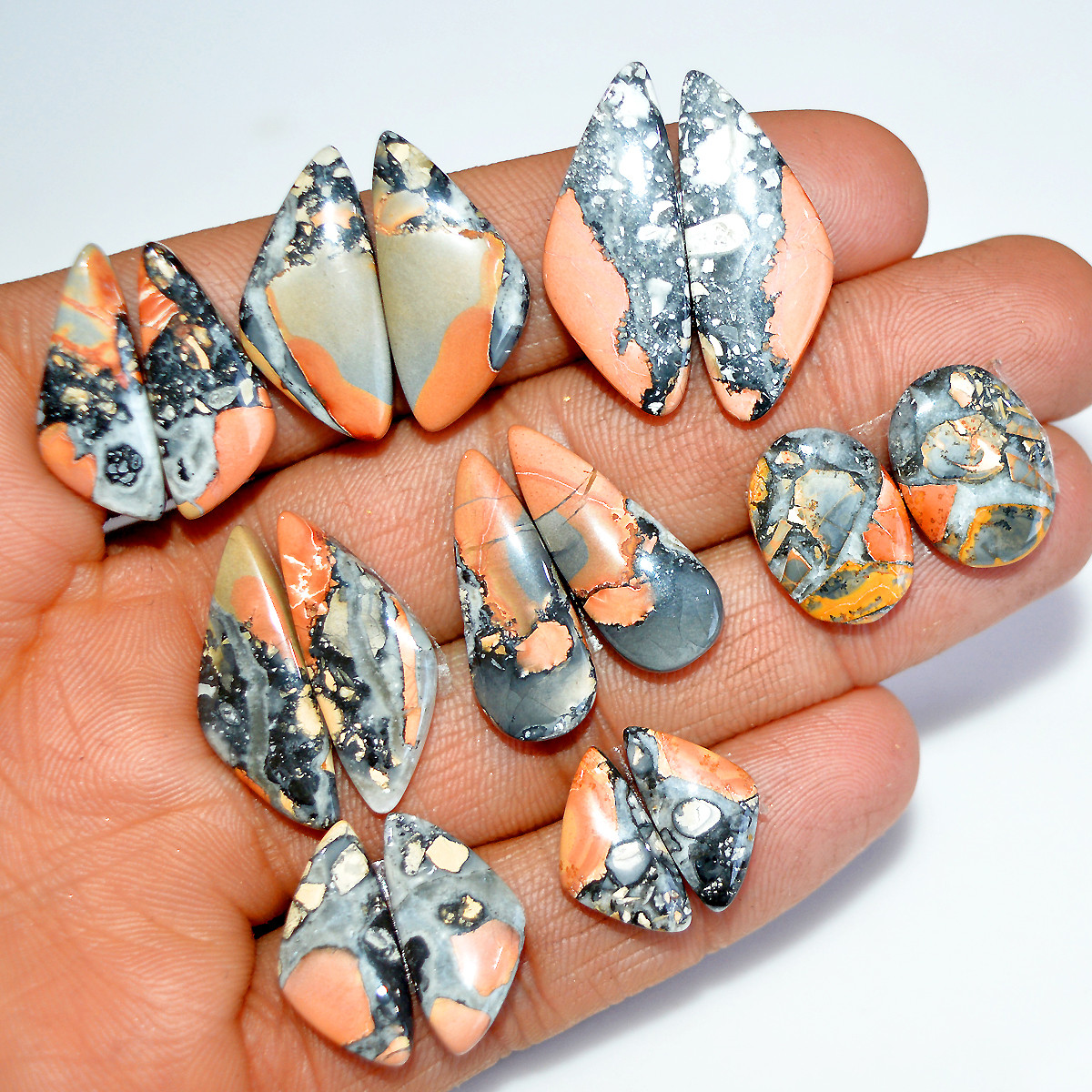 8 Pairs 137 Cts Natural Maligano Jasper Matching Earrings Pairs for Jewelry Making 27x10 15x8mm 17816