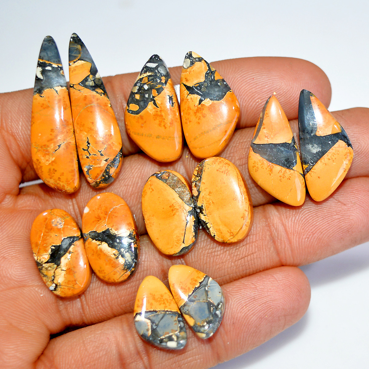6 Pairs 145 Cts Natural Maligano Jasper Matching Earrings Pairs for Jewelry Making 35x9 18x10mm 17818