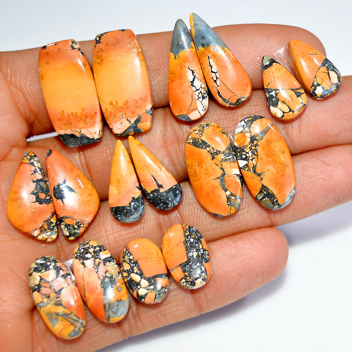 8 Pairs 155 Cts Natural Maligano Jasper Matching Earrings Pairs for Jewelry Making 25x10 14x9mm 17819