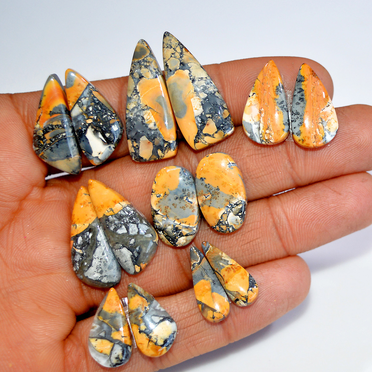 7 Pairs 140 Cts Natural Maligano Jasper Matching Earrings Pairs for Jewelry Making 30x10 17x9mm 17820