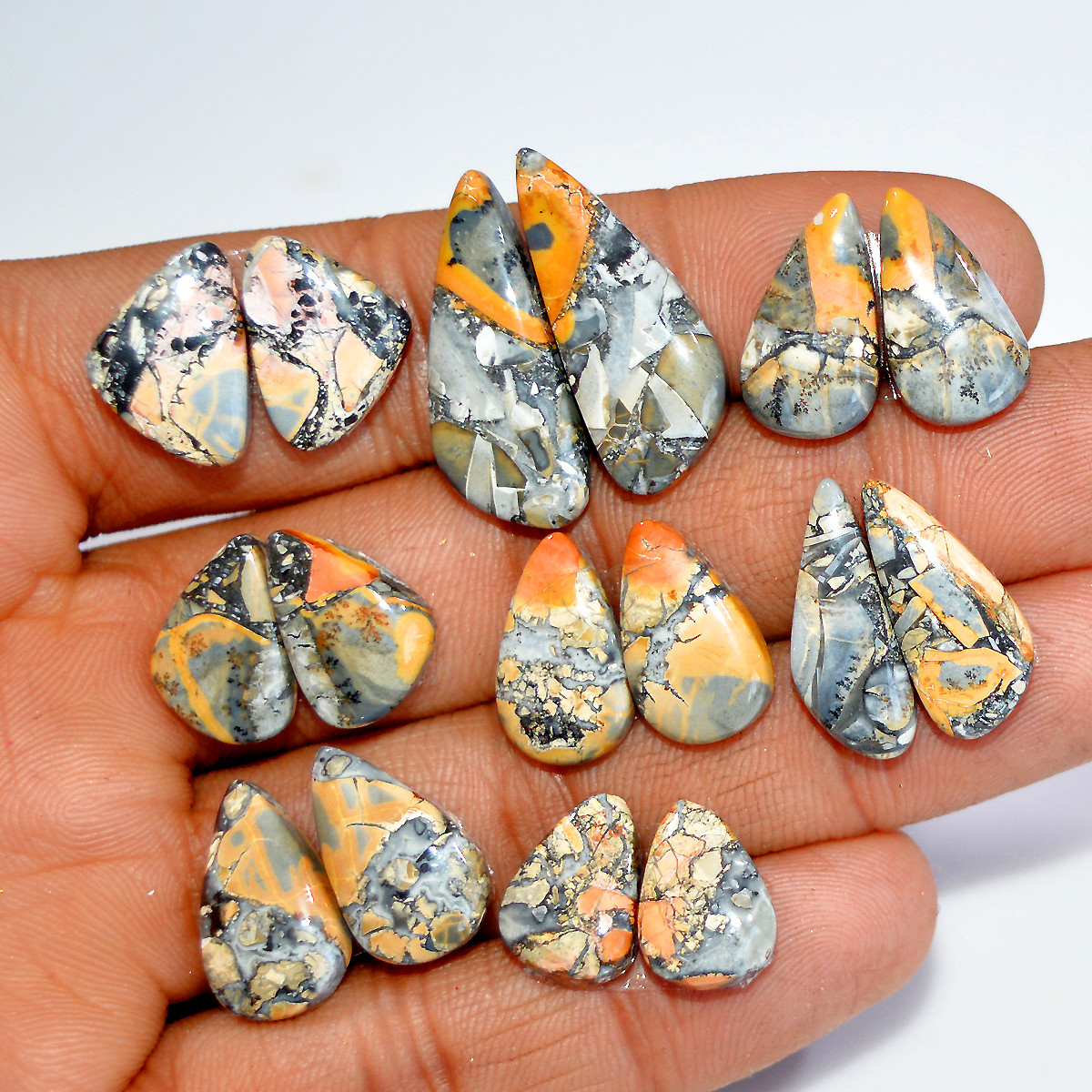 8 Pairs 118 Cts Natural Maligano Jasper Matching Earrings Pairs for Jewelry Making 25x10 13x9mm 17821