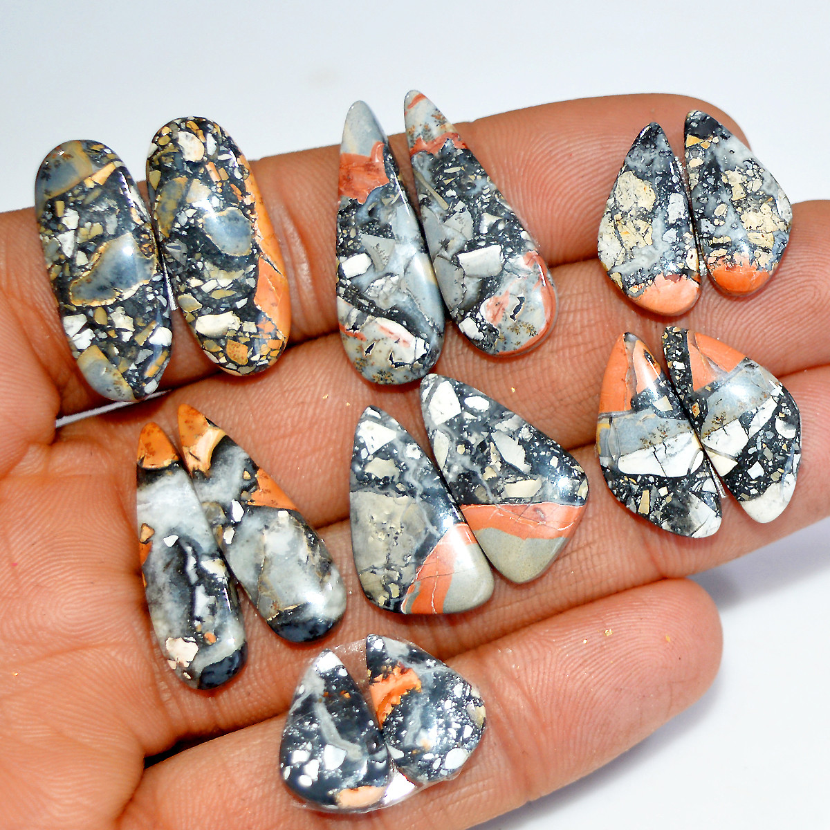 7 Pairs 129 Cts Natural Maligano Jasper Matching Earrings Pairs for Jewelry Making 27x10 14x9mm 17822