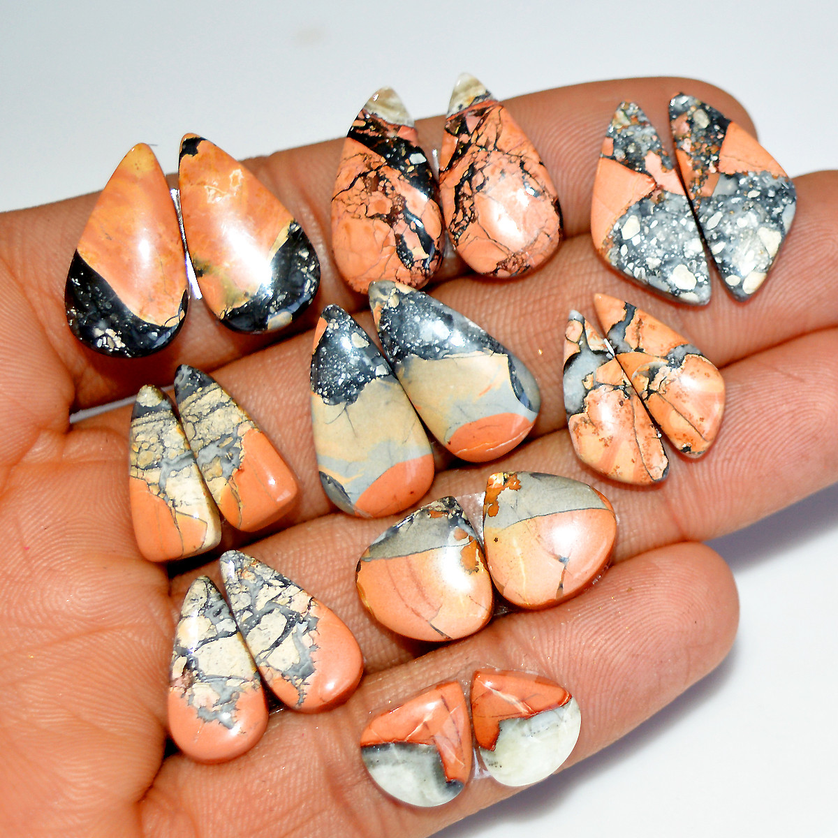 9 Pairs 139 Cts Natural Maligano Jasper Matching Earrings Pairs for Jewelry Making 21x9 10x9mm 17823