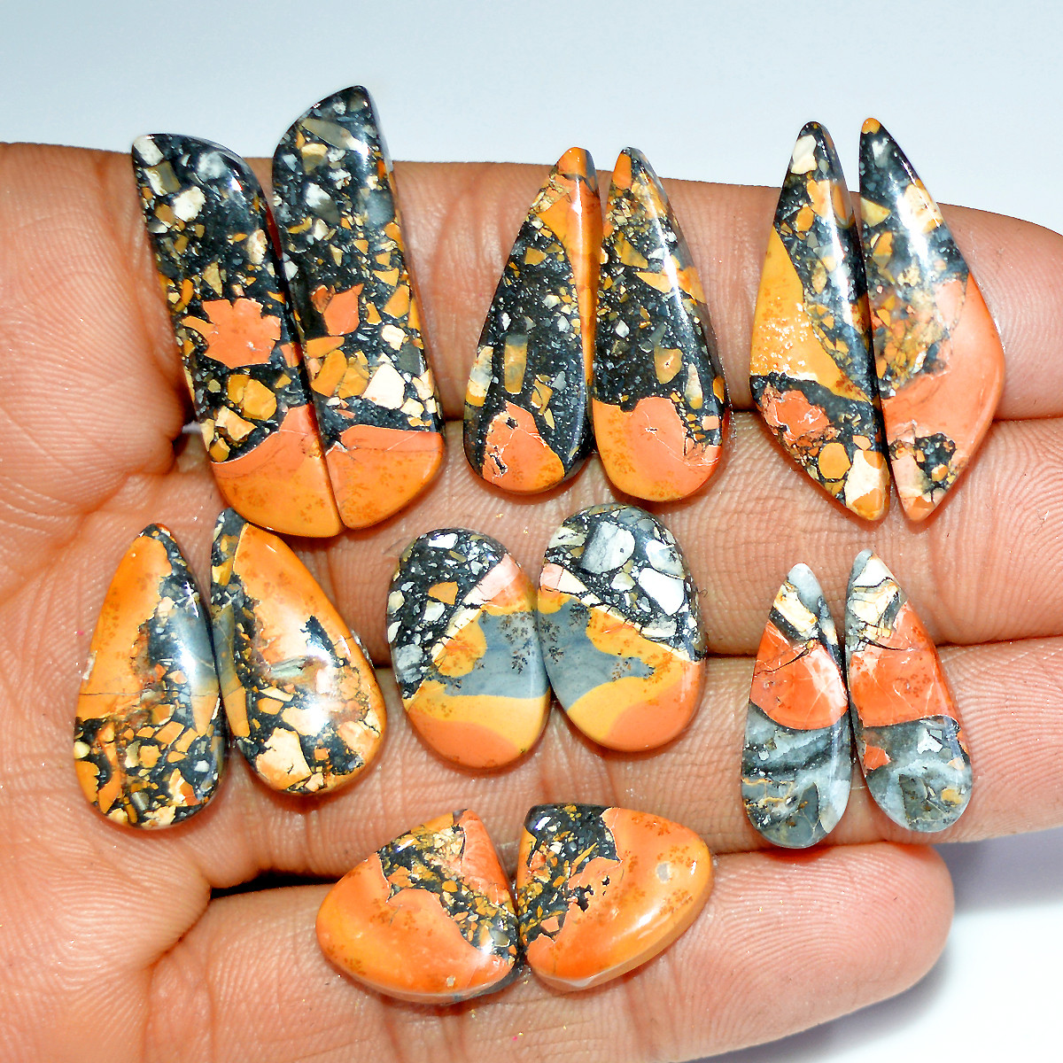 7 Pairs 155 Cts Natural Maligano Jasper Matching Earrings Pairs for Jewelry Making 30x8 15x15mm 17824
