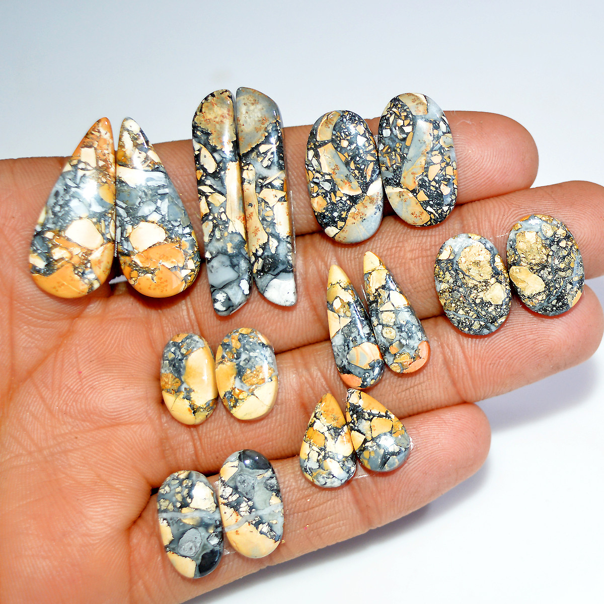 8 Pairs 146 Cts Natural Maligano Jasper Matching Earrings Pairs for Jewelry Making 35x5 14x7mm 17825