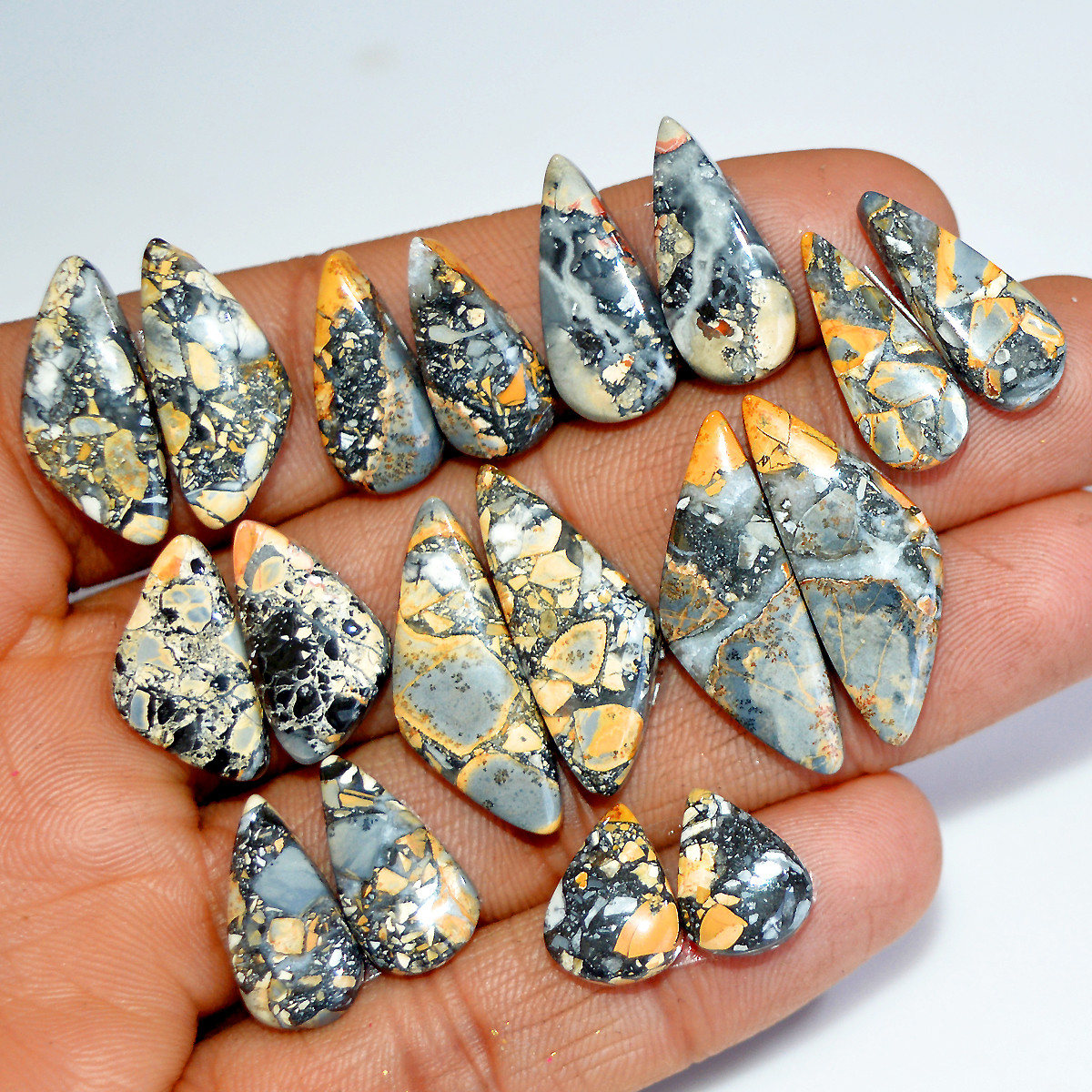 9 Pairs 146 Cts Natural Maligano Jasper Matching Earrings Pairs for Jewelry Making 26x10 12x9mm 17826
