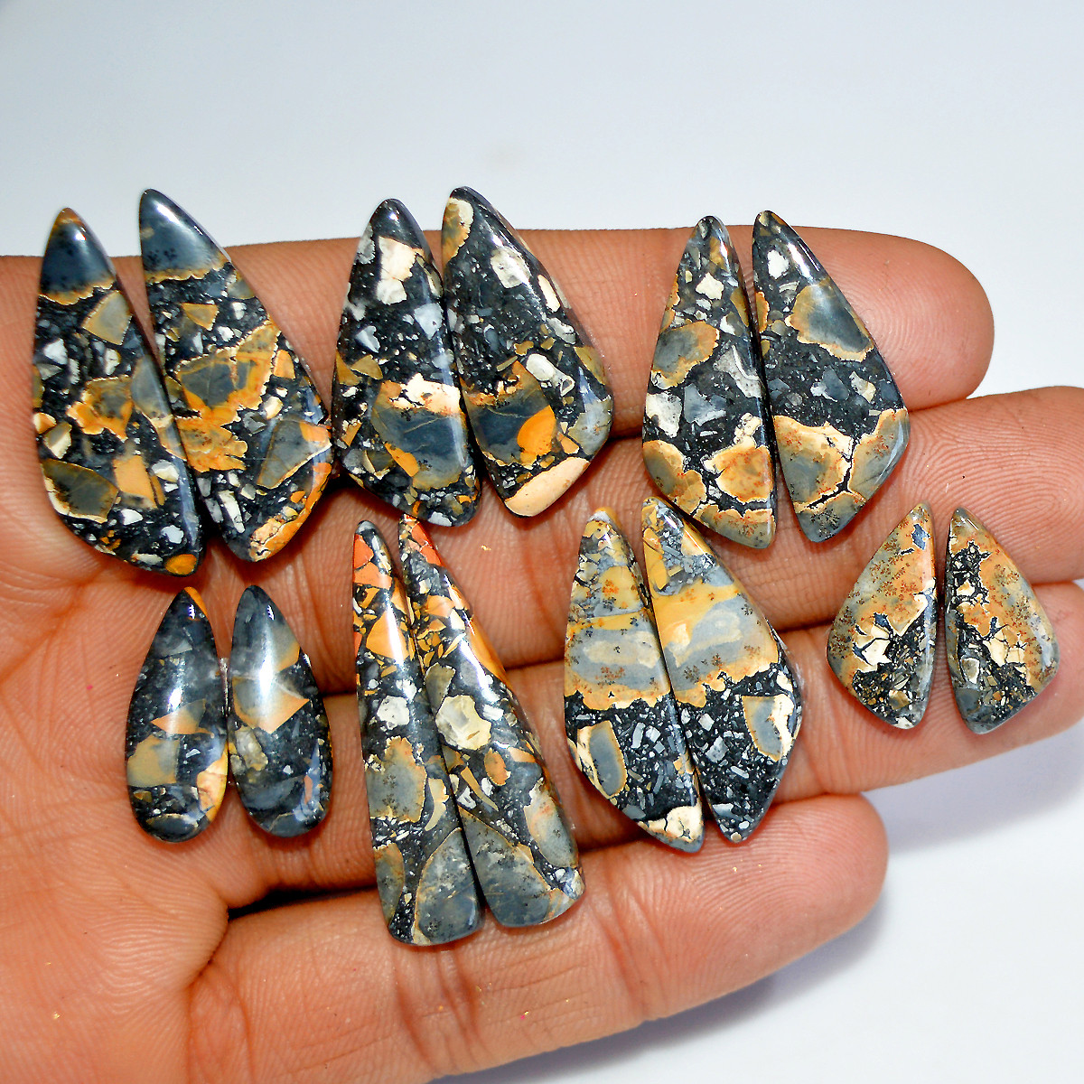 7 Pairs 164 Cts Natural Maligano Jasper Matching Earrings Pairs for Jewelry Making 30x10 18x8mm 17827