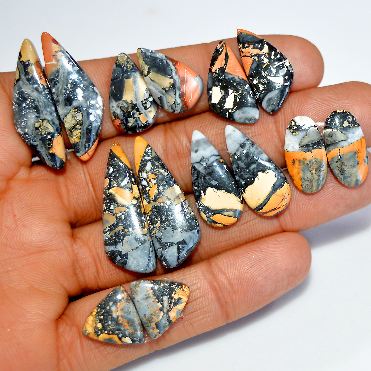 7 Pairs 137 Cts Natural Maligano Jasper Matching Earrings Pairs for Jewelry Making 30x10 16x9mm 17828