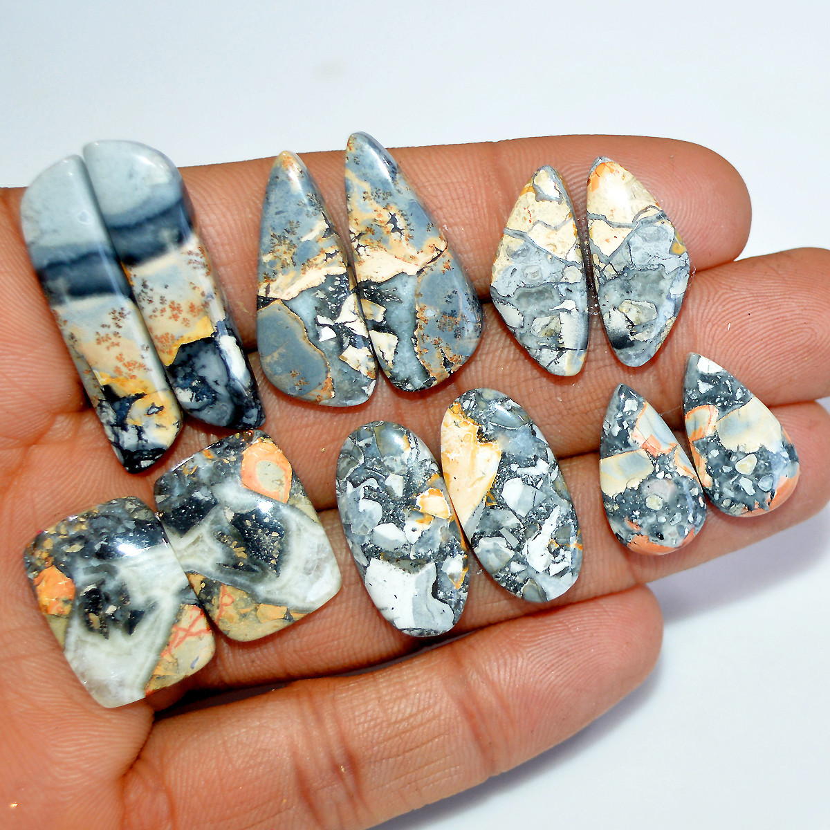 6 Pairs 153 Cts Natural Maligano Jasper Matching Earrings Pairs for Jewelry Making 34x7 18x10mm 17831